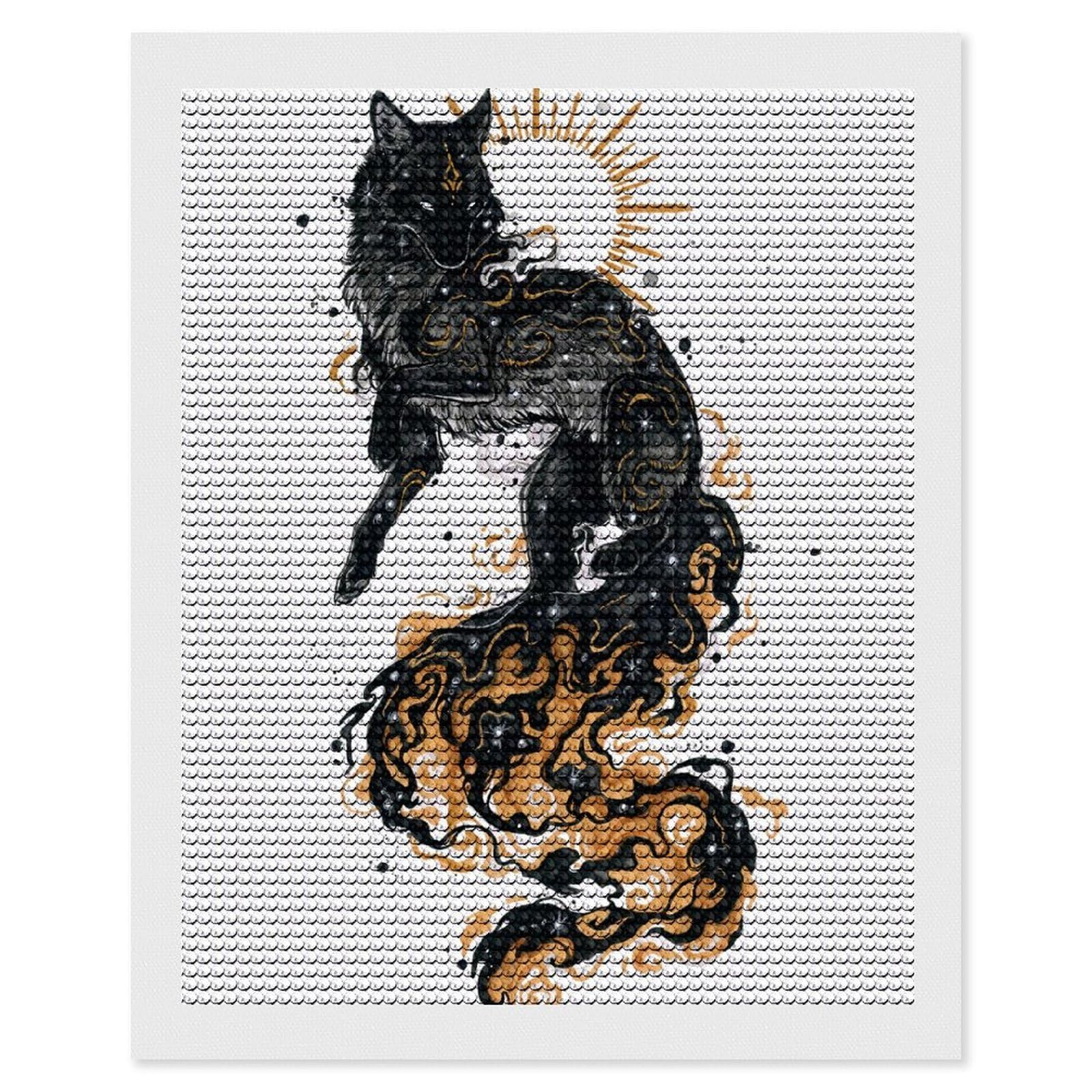 Junmoney Fox Fires Diamond Painting Canvas Kit 16"x20", Leisure Activity, Aesthetic Room Decor, with Tool Kit, DIY, Gift