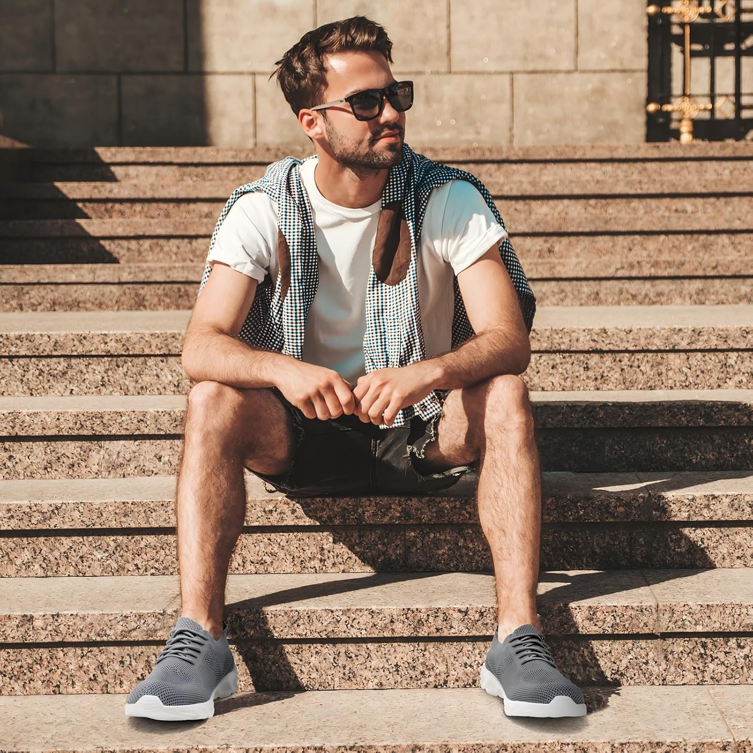 CMNZHK Mens Running Shoes Tennis Walking Gym Workout Sneakers Athletic Non Slip Athletic Lightweight Breathable Sport Jogging Hiking Casual Shoes Grey Size 8.5 - Image 3