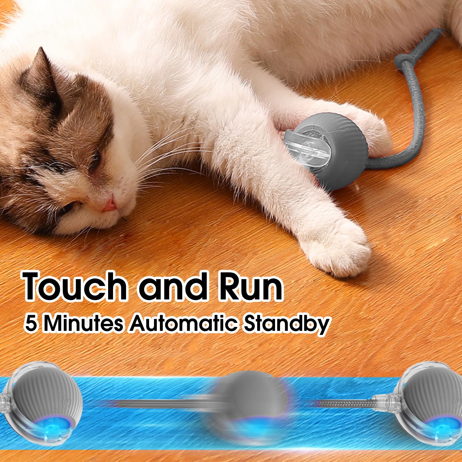 Eptchn Interactive Cat Ball - Smart Rolling Active Balls for Cats - Electric Balls for Indoor Cats, Gray - Image 4