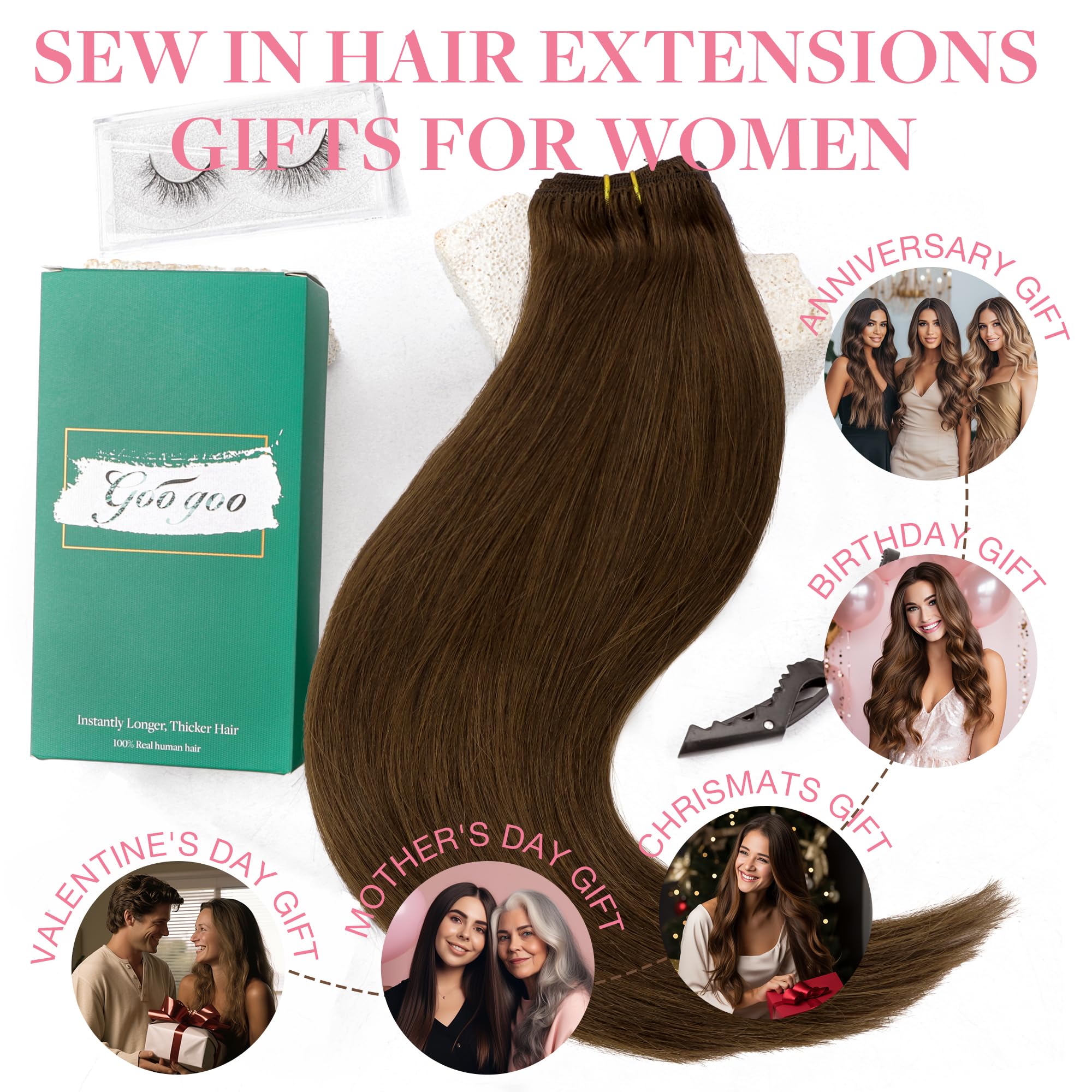 GOO GOO Tressen Echthaar Remy Weft Extensions Echthaar ressen Extensions Echthaar Sew in Hair Extensions #4 Schokoladenbraun 22inch 110g