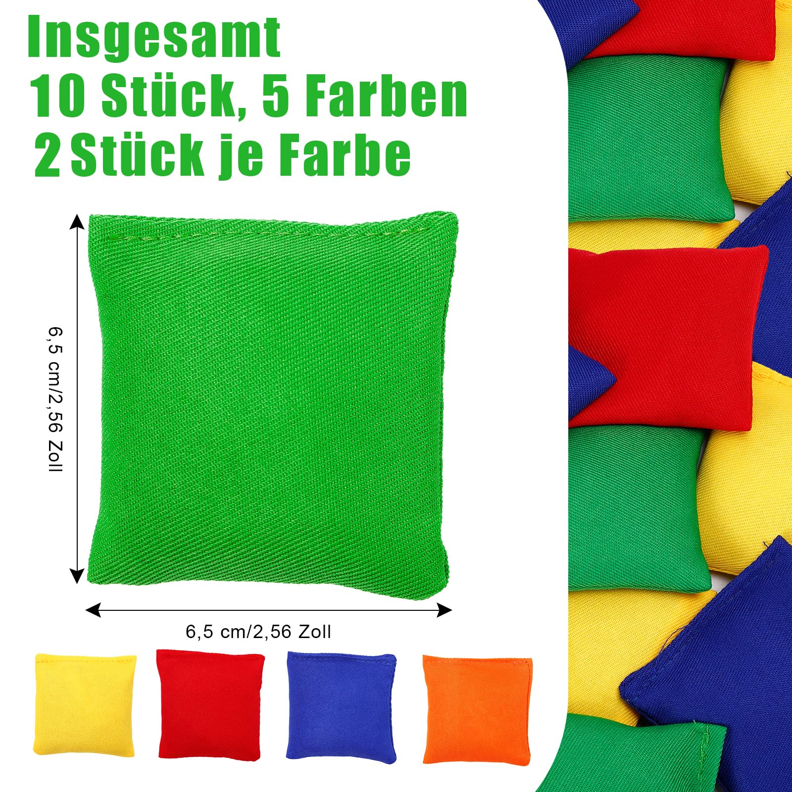 10 Stück Cornhole Säckchen, 6.5 x 6.5cm Cornhole Bean Bag, Nylon Wurfsäckchen, Klein Wurfsack, Bunte Bohnensäckchen, Bean Bag Wurfspiel für Kinder Outdoor Indoor Familie Partyspiele, 5 Farben