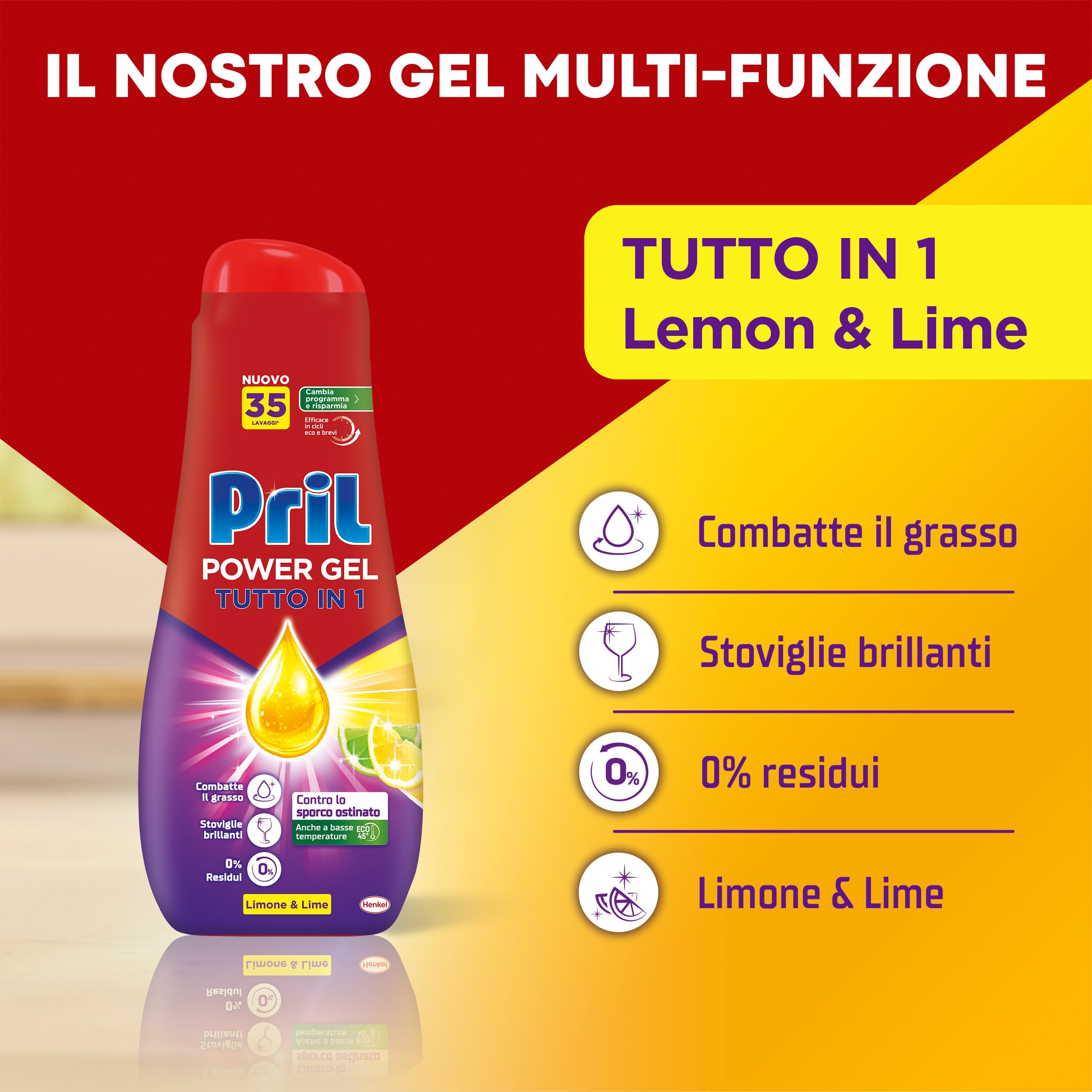 Pril Gel All In One Sciogli Grasso, Detersivo Lavastoviglie Liquido Multi-Azione Sporco Difficile, 6 Confezioni da 52 Lavaggi, 312 Lavaggi
