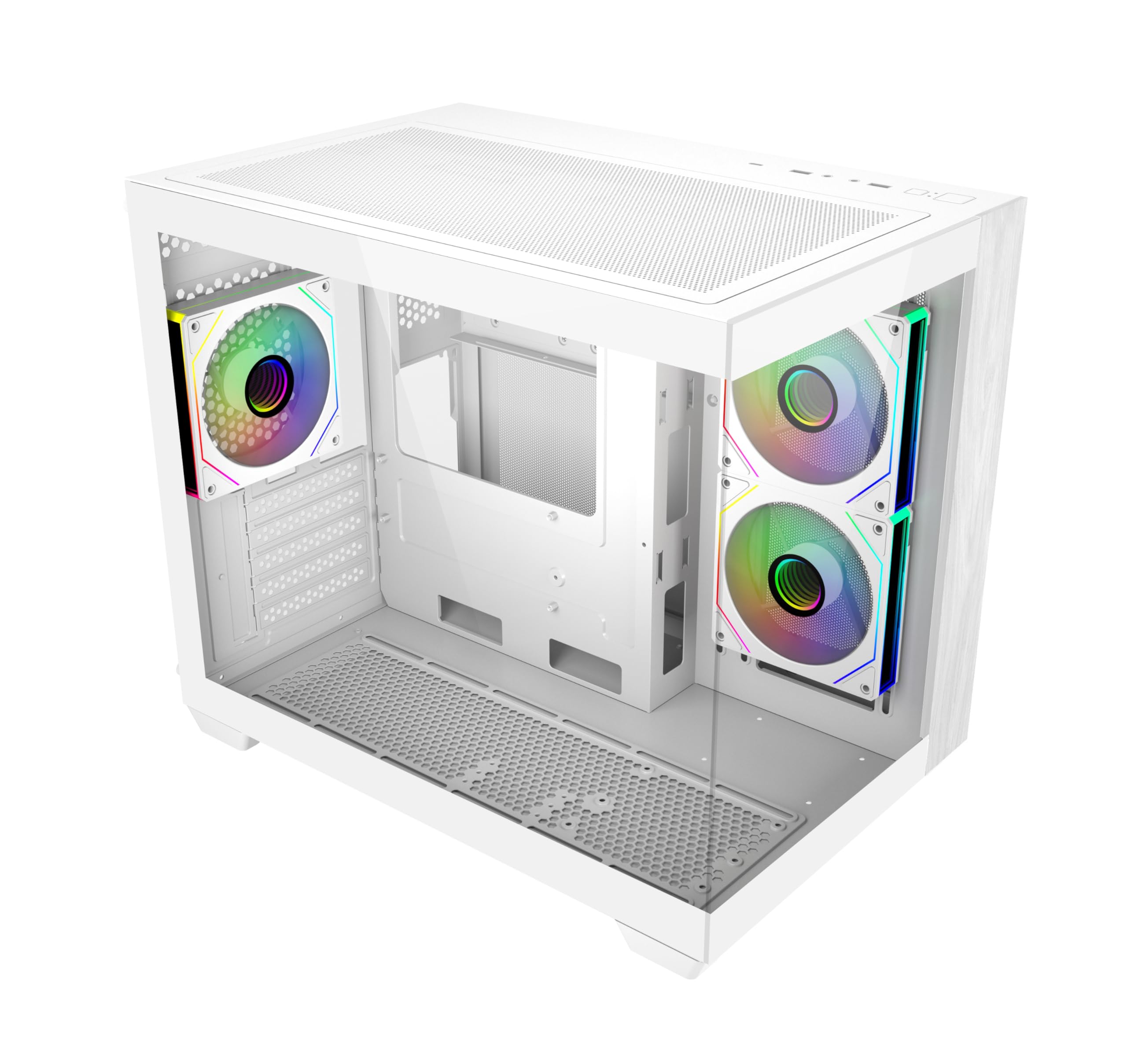Cooler Master Elite 481 Biała drewniana obudowa komputera | 3 wstępnie zainstalowane odwrócone wentylatory argb | Wsparcie AIO do 360 mm | Uchwyt na płytę główną mATX | Seria RTX 50 do 410 mm |