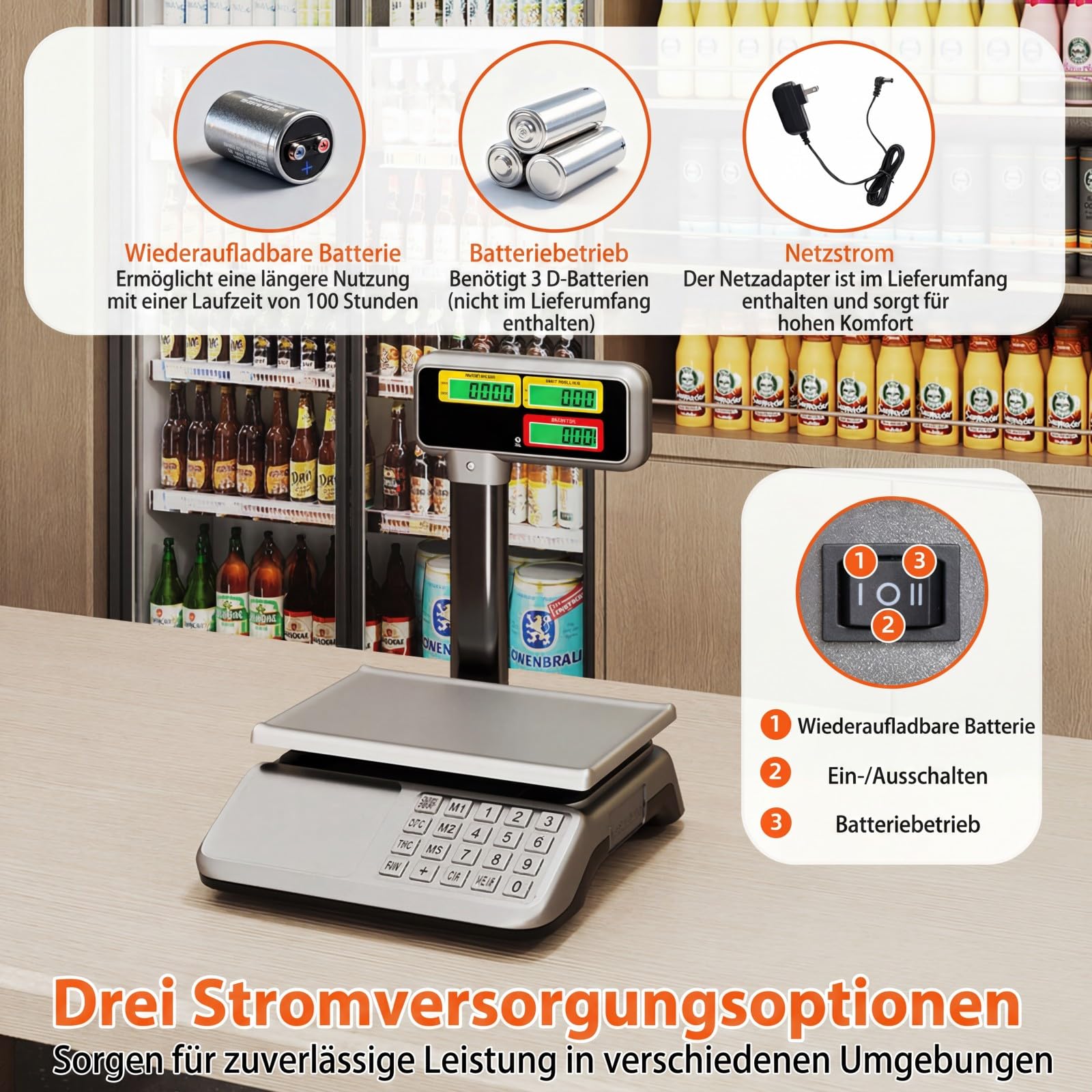 COSTWAY Kontrollwaage 40 kg/ 5g mit doppelseitiger Hochanzeige, Marktwaage