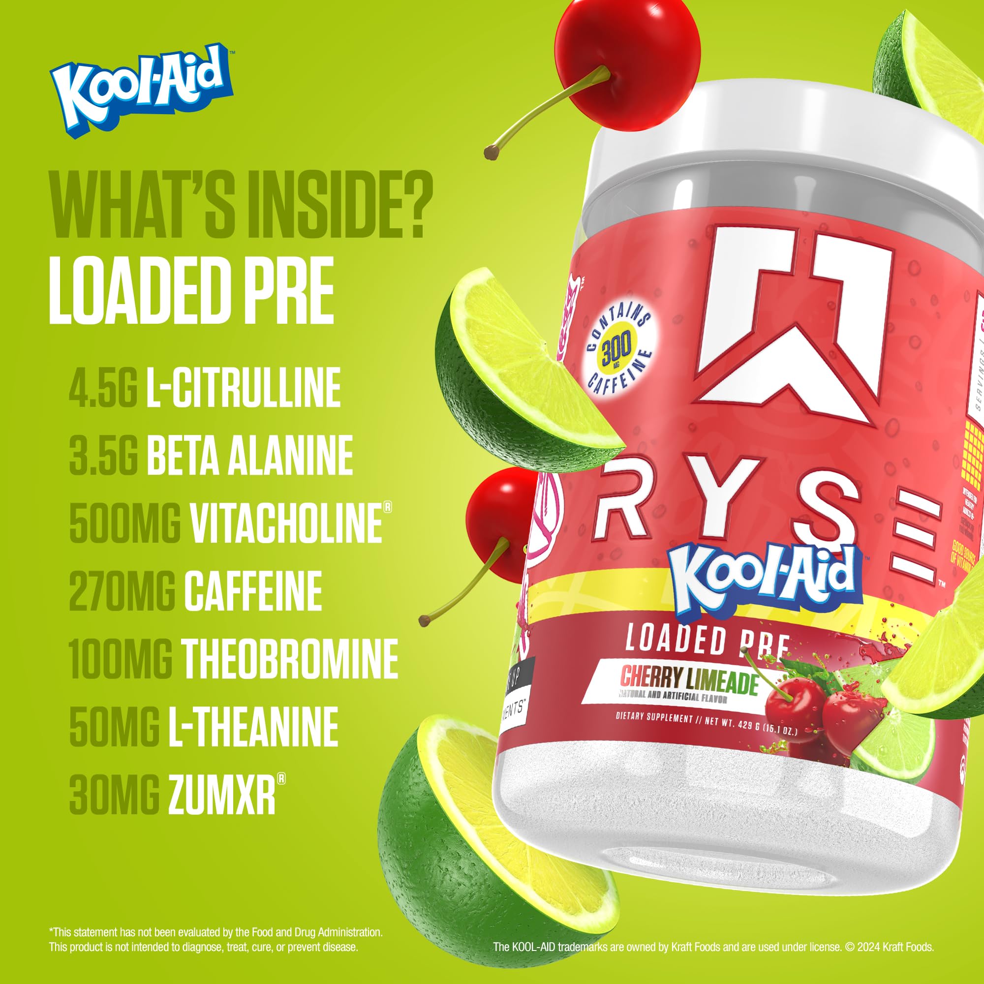 RYSE Loaded Pre Workout Powder - Kool-Aid Cherry Limeade - Daily Pre-Workout for Men & Women with 300mg Caffeine, Beta Alanine, and Citrulline for Pump, Focus, and Energy - 30 Servings — Amazon image 4