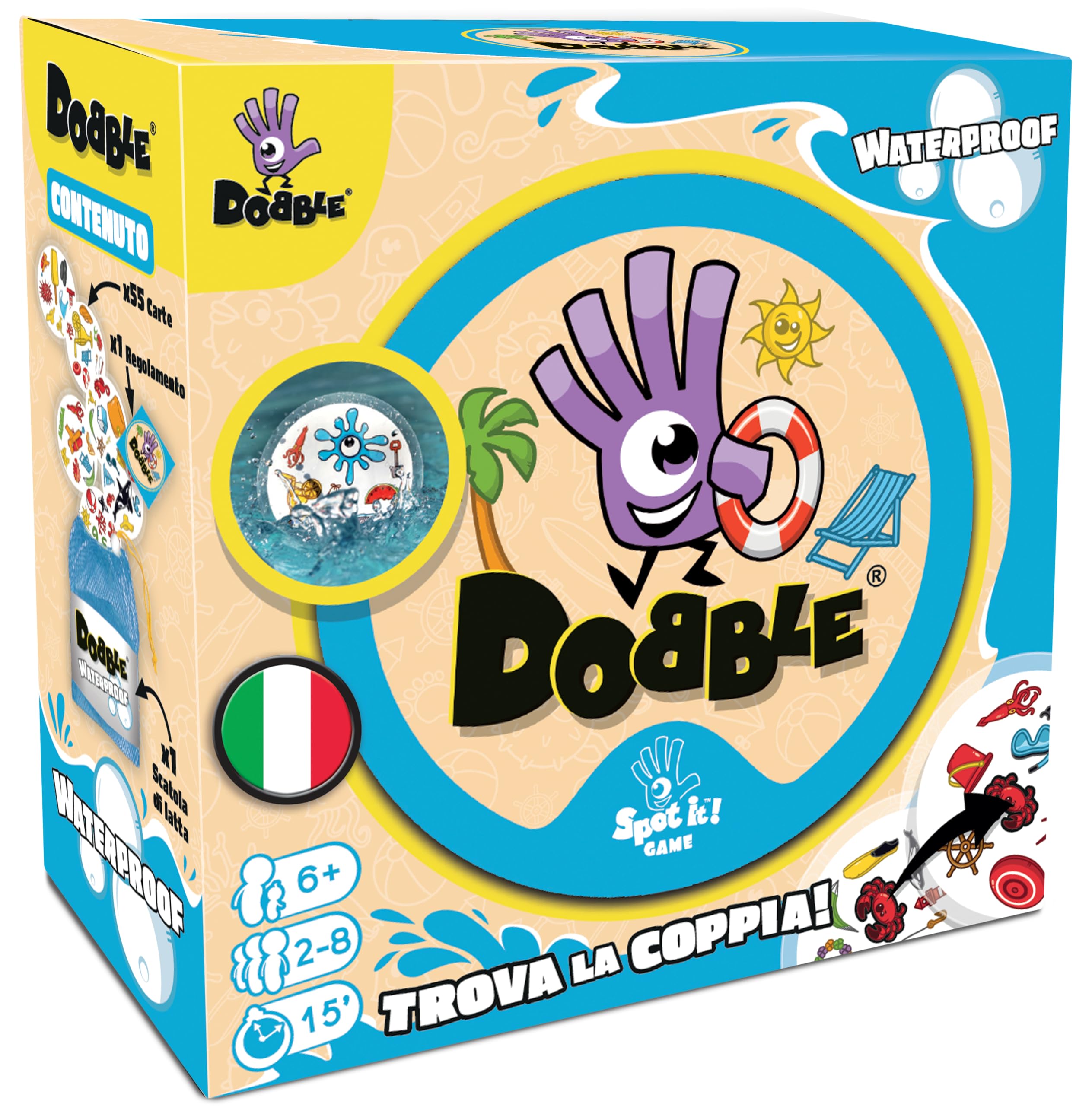 Asmodee Dobble: Waterproof, Whole Family Card Game, 8247, Single