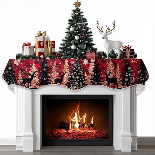 Bufanda de Navidad para chimenea, cubierta decorativa para Navidad, invierno, mantel superior (alce del bosque navideño, 70 pulgadas de largo x 17
