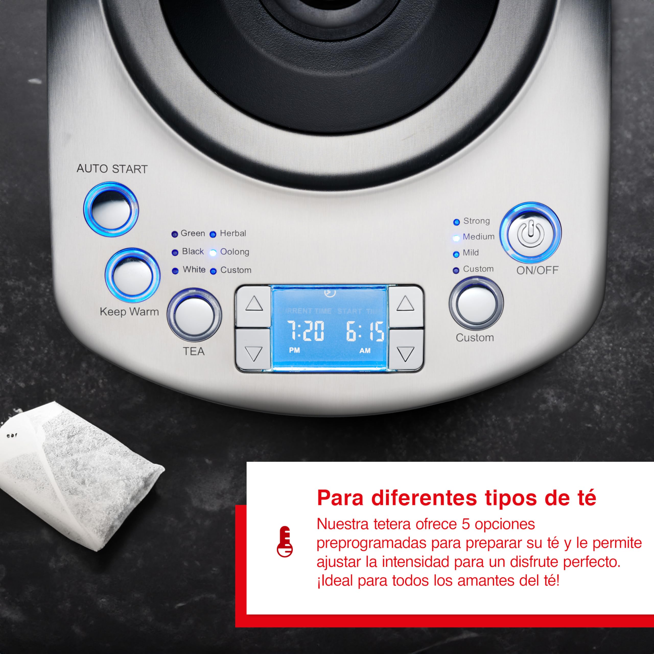 Solis Tea Kettle Automatic 5518 - Hervidor de agua con ajuste de temperatura - Tetera - Función temporizador - colador de té integrado - Jarra de 1,7 litros