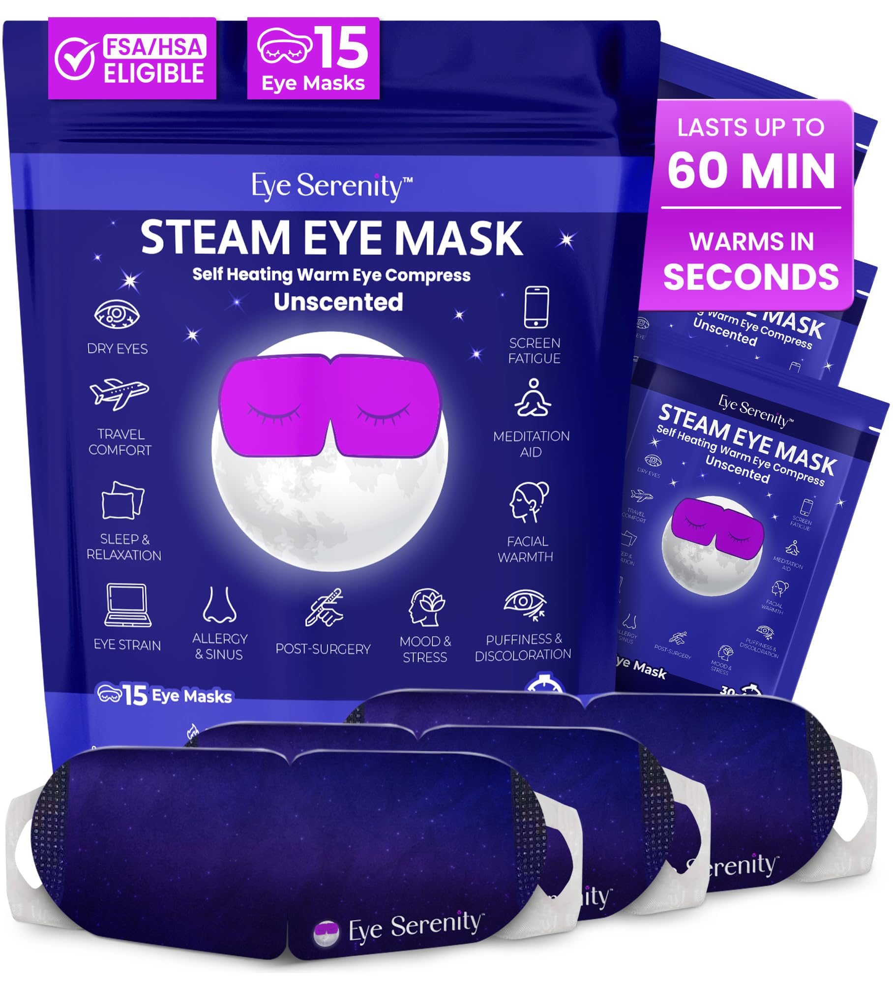 Steam Eye Mask, Self Heating Warm Compress for Dry Eyes I Heated Fast Relief for Stye, Puffy Sensitive Eyes - Moist Heat, Valentine's Day Gifts for Her and Him, Sleep, Travel & Relaxation Gifts