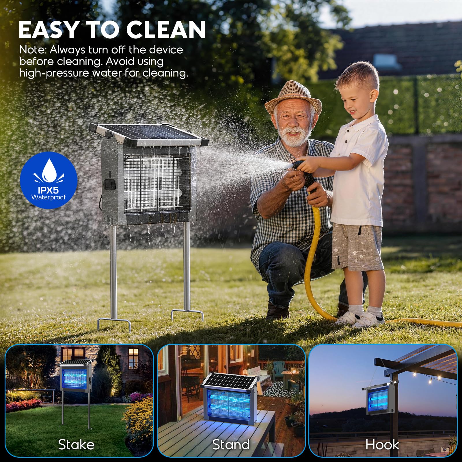 Solar Bug Zapper Outdoor Wasserdicht Moskito Zapper Outdoor 4500V Elektrischer Insektenvernichter Indoor w/Smart Lichtsensor Mückenfalle Fliegenvernichter Solarbetrieben für Terrasse Küche Garage Hof