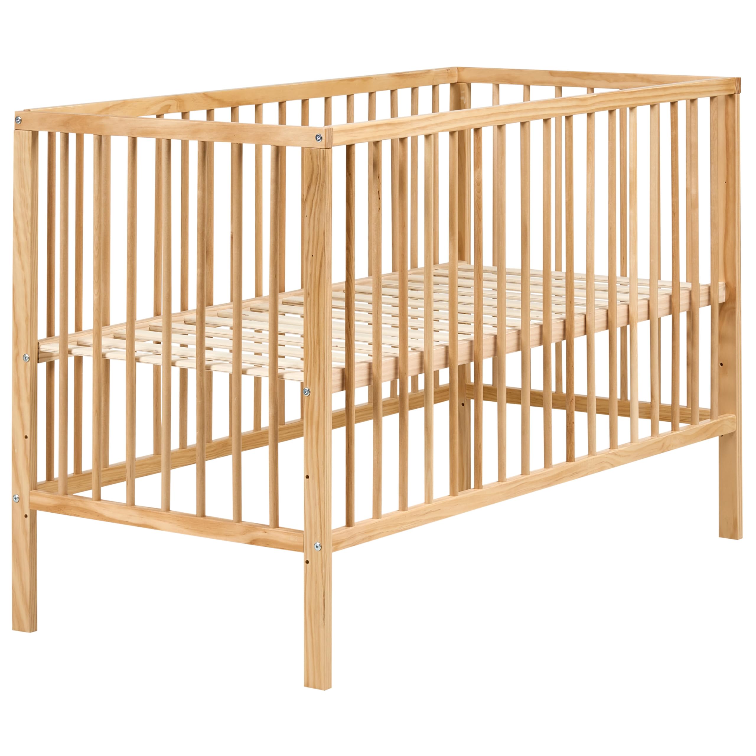 Minimalistyczne łóżeczko dziecięce regulowana wysokość 60 x 120 cm drewno sosnowe ze szczebelkami jasnobrązowe Belenger