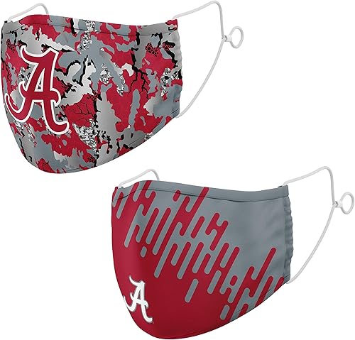 Top of the World NCAA Alabama Crimson Tide - Cubrebocas unisex con impresión digital de color del equipo, paquete de 2, cardenal de la marea carmesí