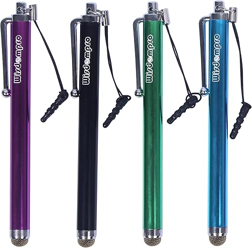 Miniatura 6 de Wisdompro Bolígrafos para pantallas táctiles, paquete de 9 lápices ópticos universales de punta de microfibra con correa para iPad, tableta, iPhone,