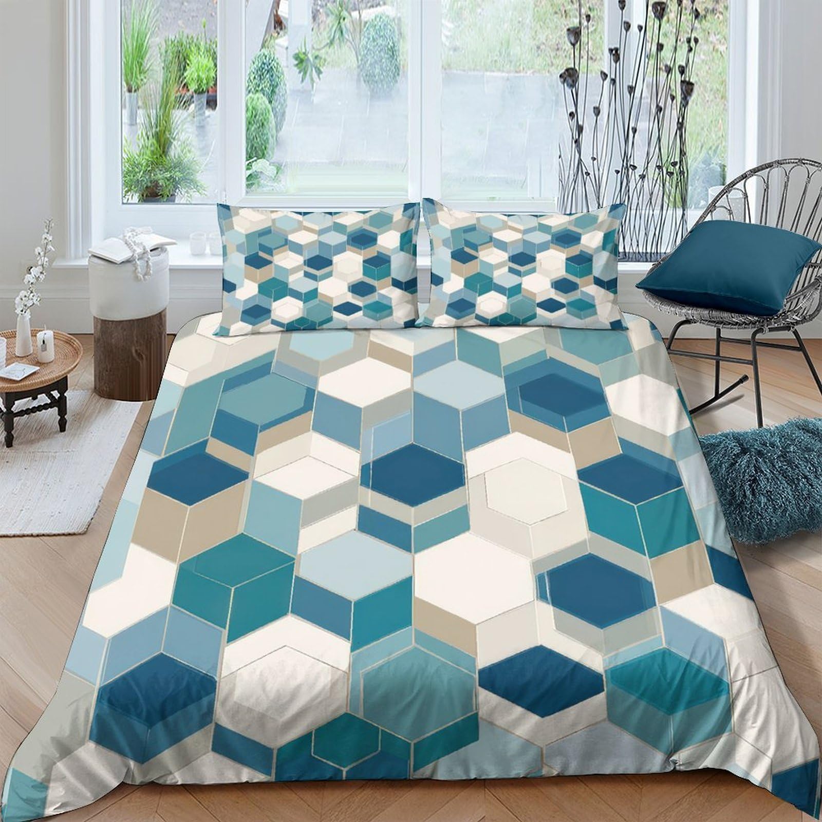 XFKLYNVCJ 3D Printed hexagon_pattern Duvet Cover Brushed Microfiber modern_geometric_style Comforter Cover Stain Resistant Durable for Student Accommodation University Dorm Use King（220x240cm）