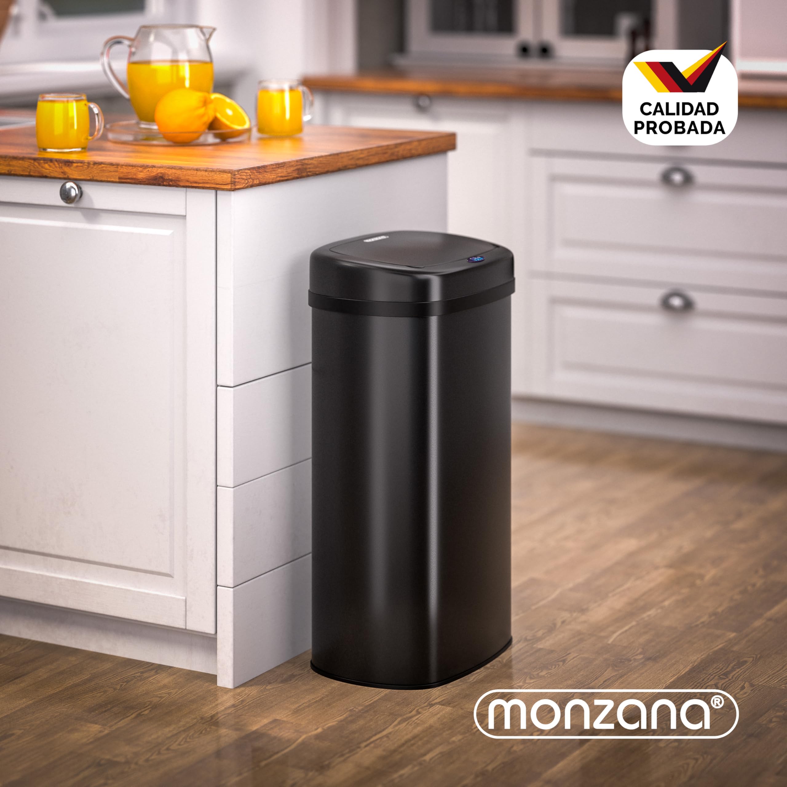 Monzana® Cubo de Basura Sensor Cocina 50L Acero Inoxidable Tapa Automática Extraíble Anillo Seguridad incl. Cable USB Indicador LED Casa Oficina Negro