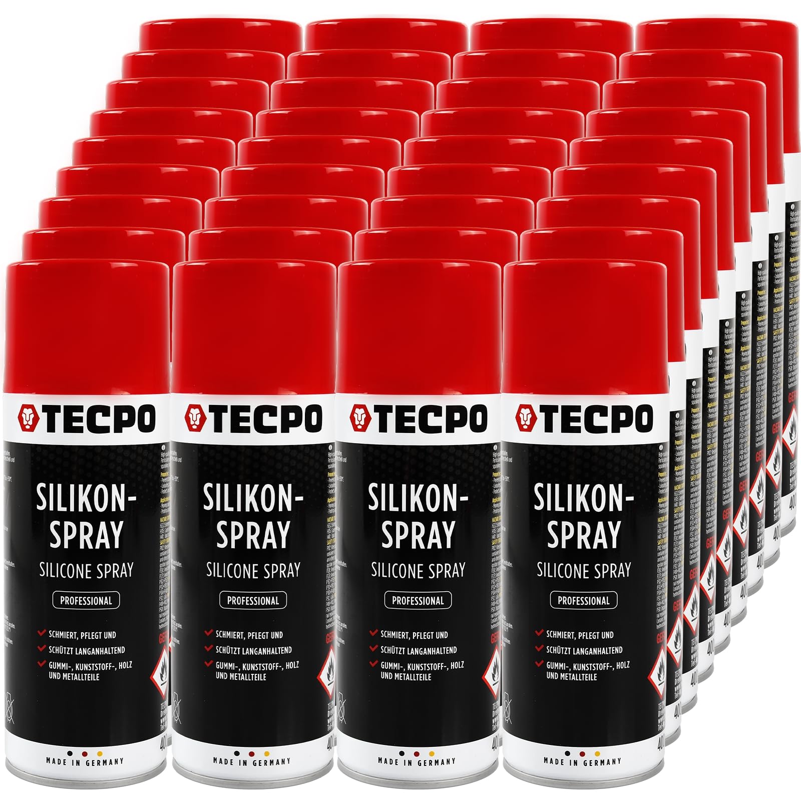 TECPO Spray de silicona lubricante, lubricante, lubricante, espray protector, producto de cuidado (36 x 400 ml)