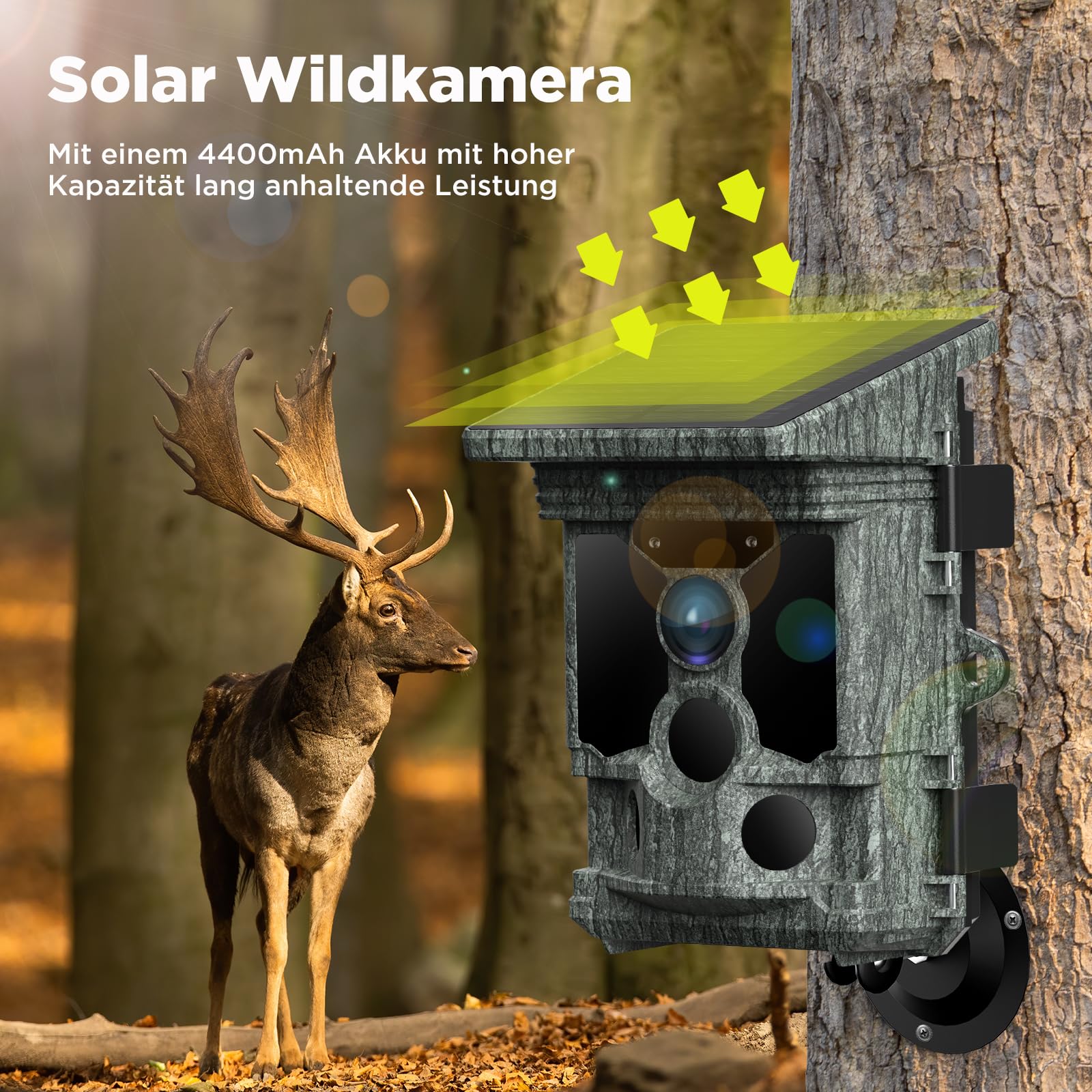 VOOPEAK Wildkamera WLAN Solar, 4K 30fps 46MP Wildkamera mit Handyübertragung App, Wildtierkamera mit Nachtsicht Bewegungsmelder 120° Erfassungs Winkel IP66 Wasserdicht für Wildtier Überwachung | Mit 0,1 s Auslösung, 120° Erfassung, 20 m Nachtsicht und IP6