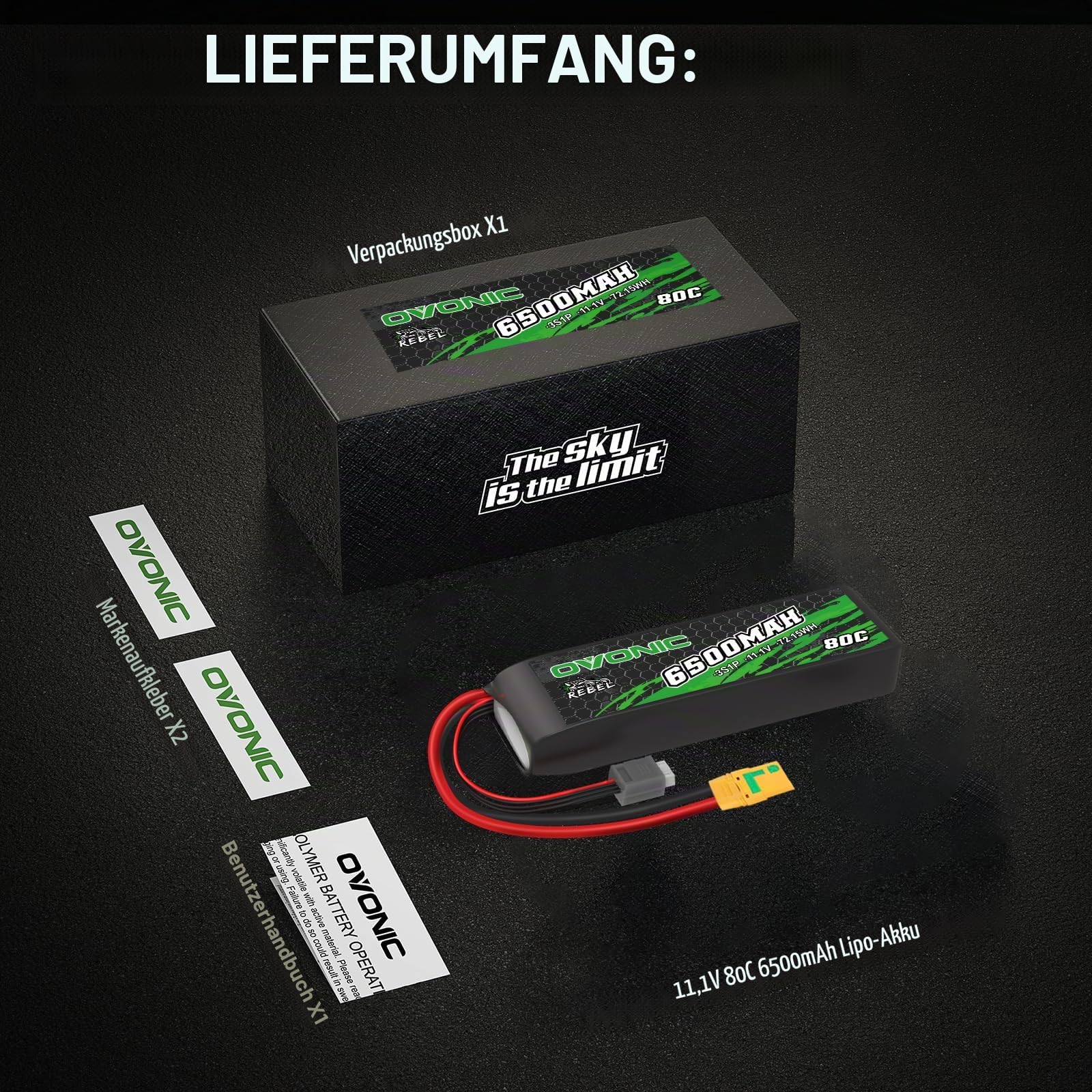 OVONIC 11.1V Lipo Akku 80C 6500mAh 3S RC Lipo Batterie mit XT90 Stecker für RC Car Monster Truck Crawler RC Hobby Hardcase