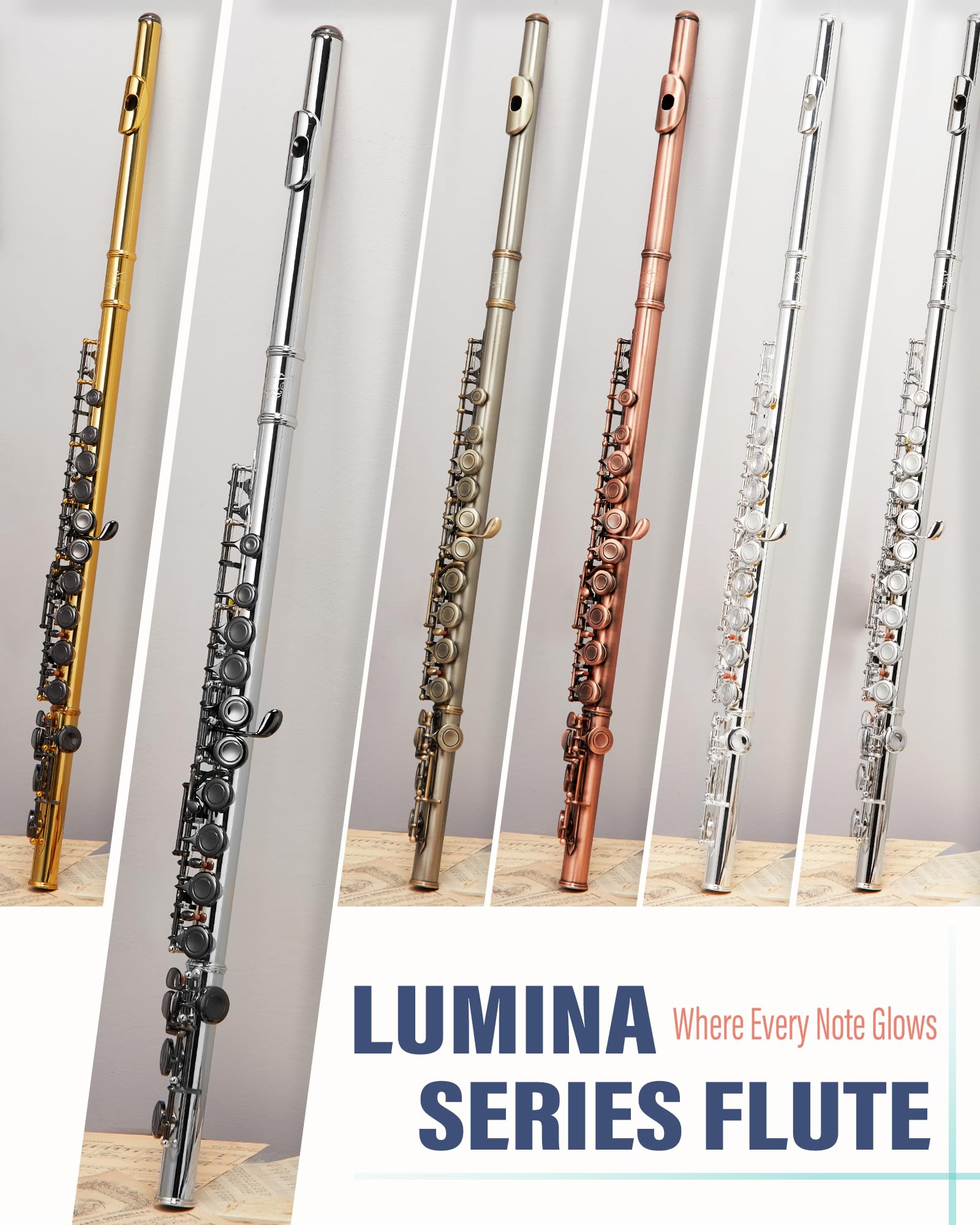 AKLOT Flûte de concert en Do à trou fermé avec 16 touches, G décalé, touches lisses en nickel argenté, coussinets hermétiques, étui rigide en cuir élégant, kit de nettoyage, support, graisse pour