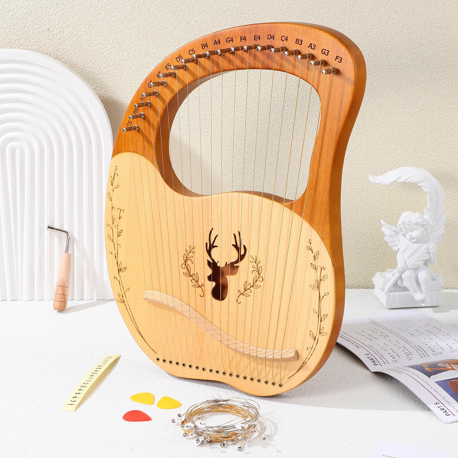 GALPADA Lira a 19 Corde in Legno con Chiave di Accordatura, Suono Chiaro e Fluido, Bordi Arrotondati, Set Completo con Borsa per Principianti, Strumento Musicale Portatile