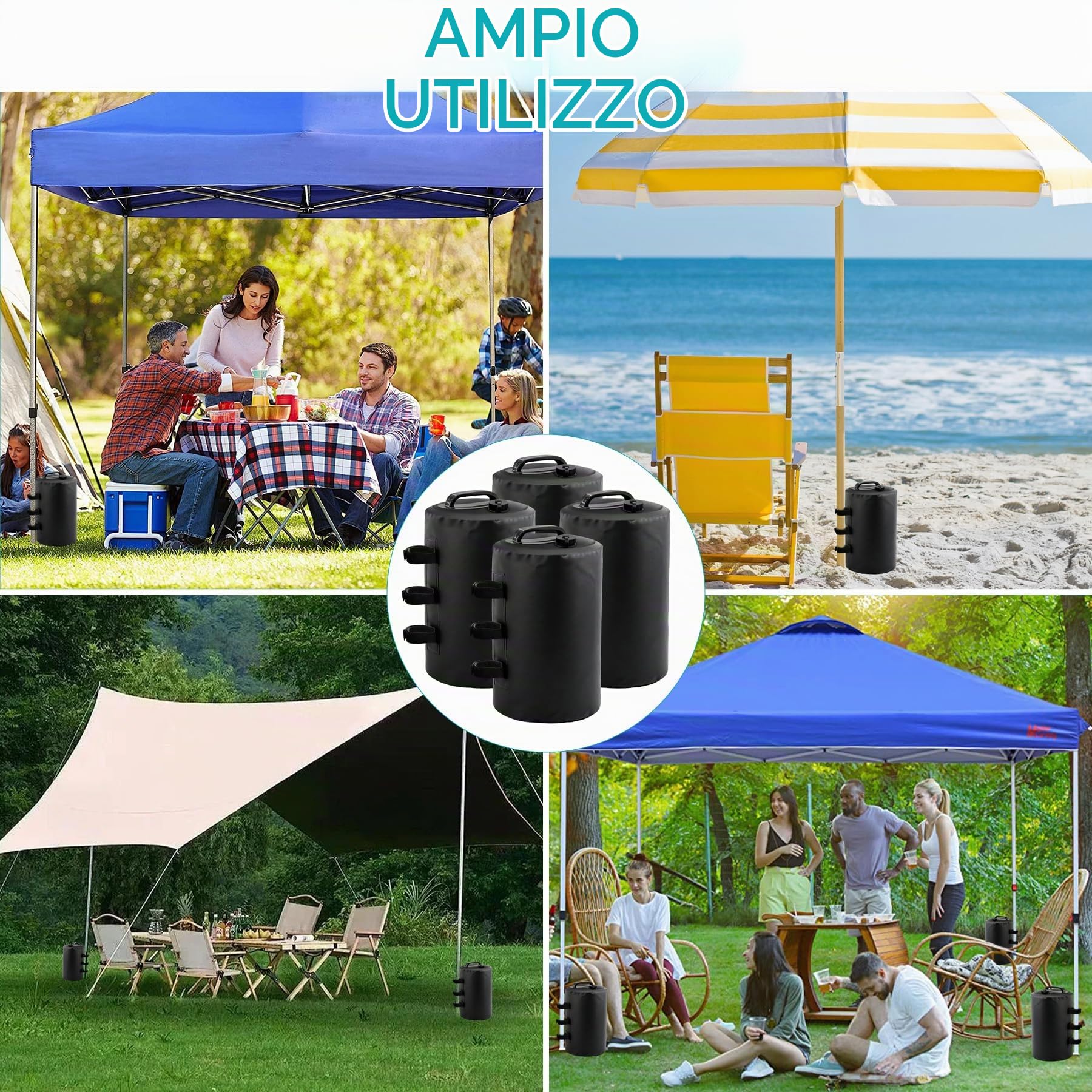 VEEKAY Set di 4 Zavorre per Gazebo,10L Zavorre per Gambe di Gazebo,per Tende Pop-up,Ombrelloni e Tensostrutture