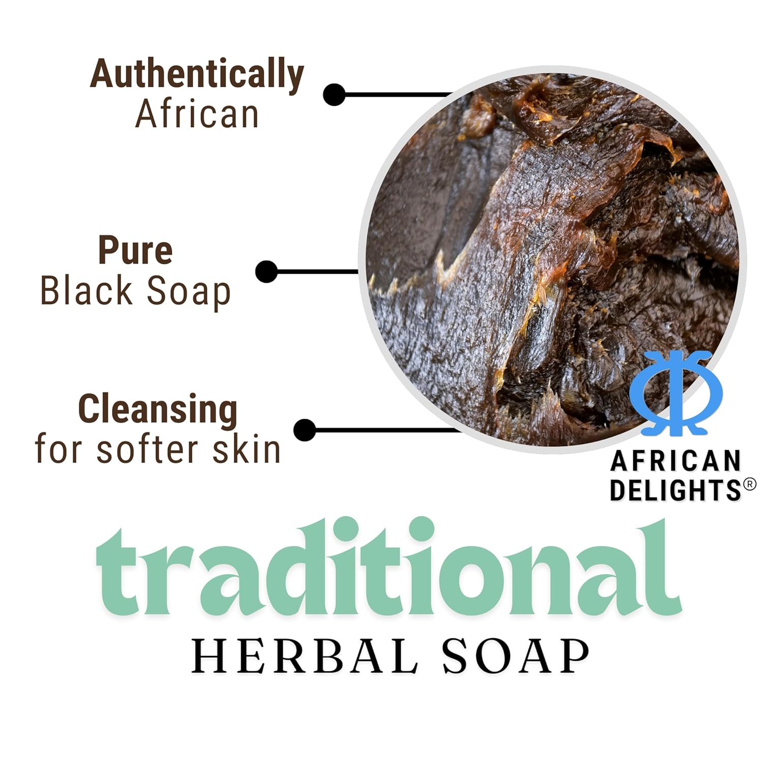 African Delights Herbal Black Soap Bar – Organic Soap for Acne & Sensitive Skin, Traditional Skincare from Ghana, Face & Body Cleanser, Jabon Negro Africano