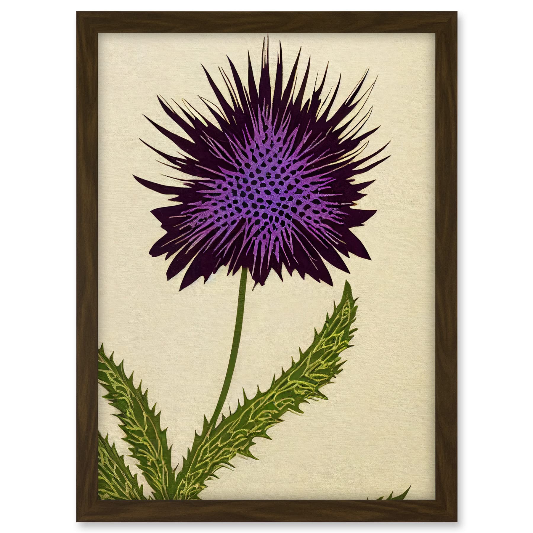 Wee Blue Coo Stylized Modern Purple Scottish Thistle Flower Illustration Artwork Framed A3 Wall Art Print