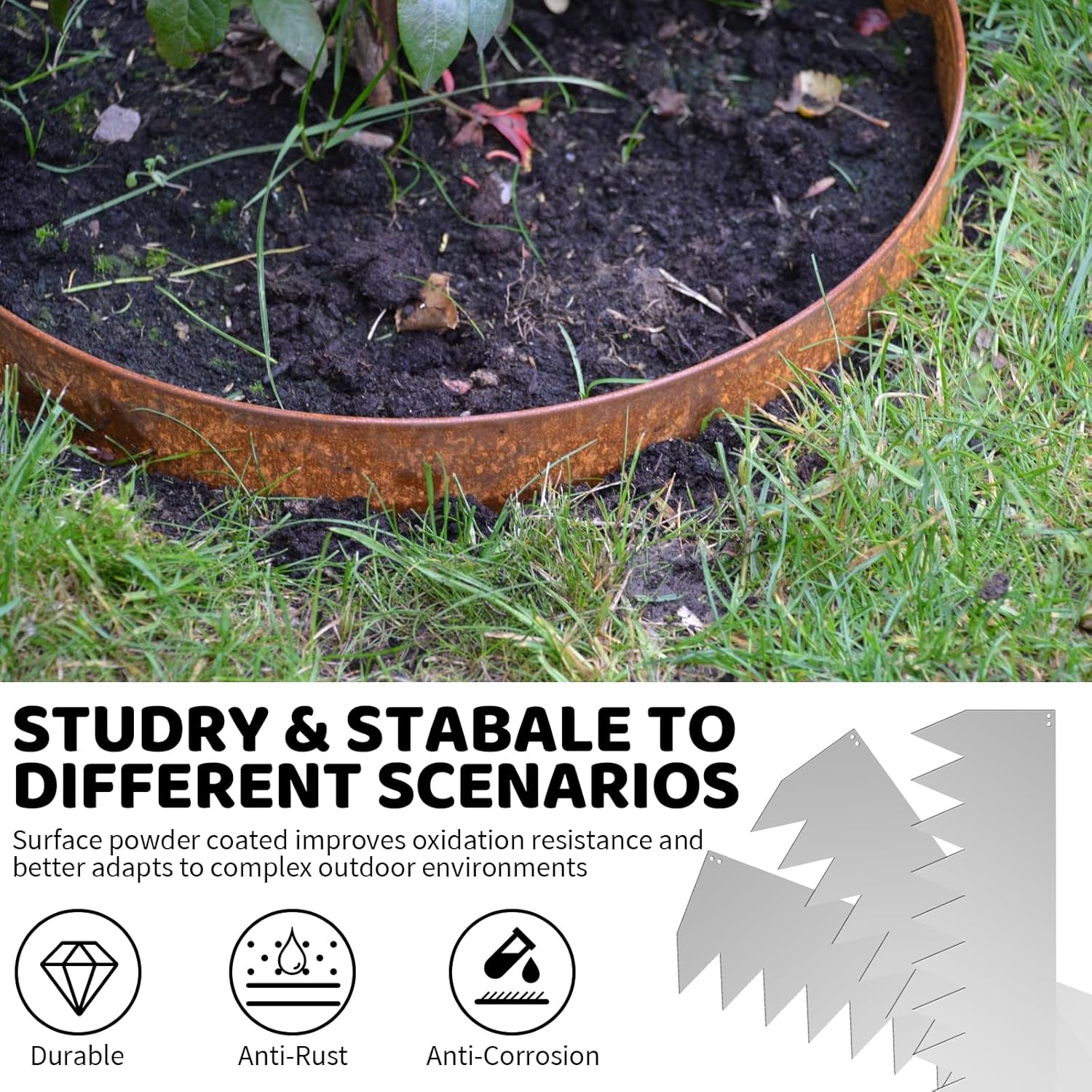 12Pack Corten Steel Landscape Lawn Edging,8in Weathering Rust Patina Finish Beandable Metal Garden Border,Hammer in Edging Border for Yard Pathway Divider (40Ft Toltal)