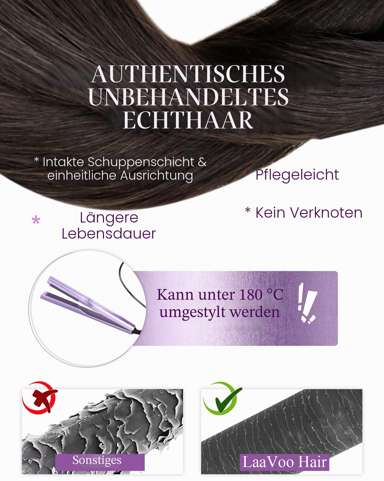 LaaVoo Nanoring Extensions Echthaar Braun Haarverlangerung Nano Ring Echthaar Dunkelbraun Naturlich Nanoring Haar Extensions Glatt 45cm 50g 50s 1g/1s #2