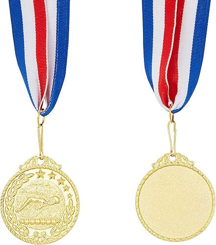 Vista 22 de Juvale Paquete de 12 medallas de premio para adultos, trofeos de participación en equipo con cinta de rayas rojas, blancas y azules, recuerdos