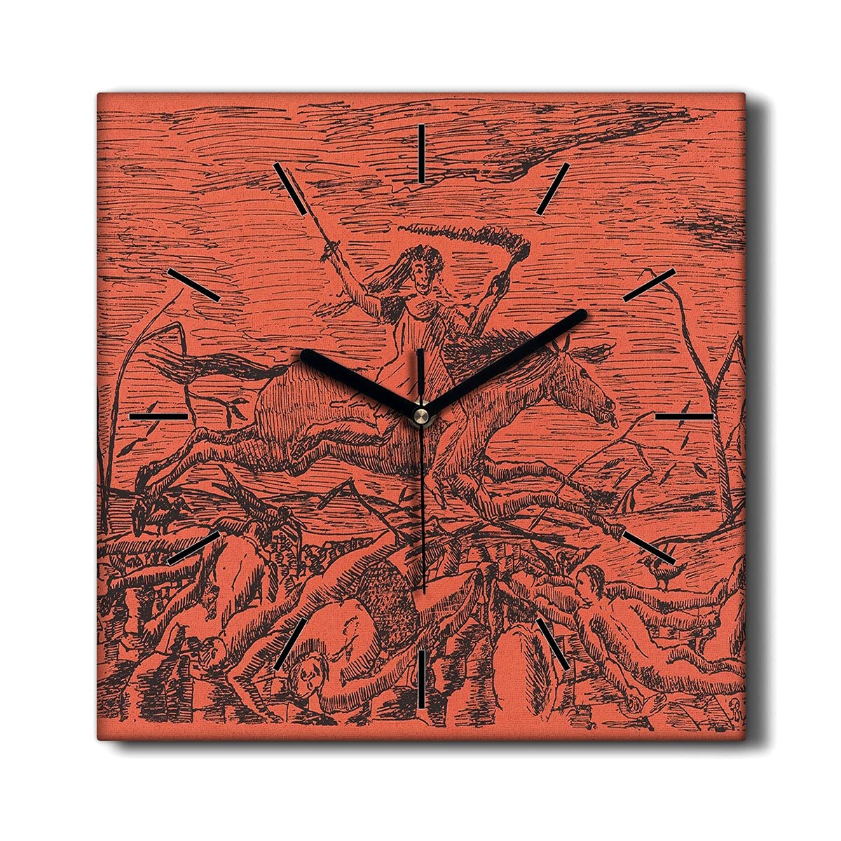 Horloge sans tic-tac decoration murale salon tableau toile 30x30cm motif Champ de bataille