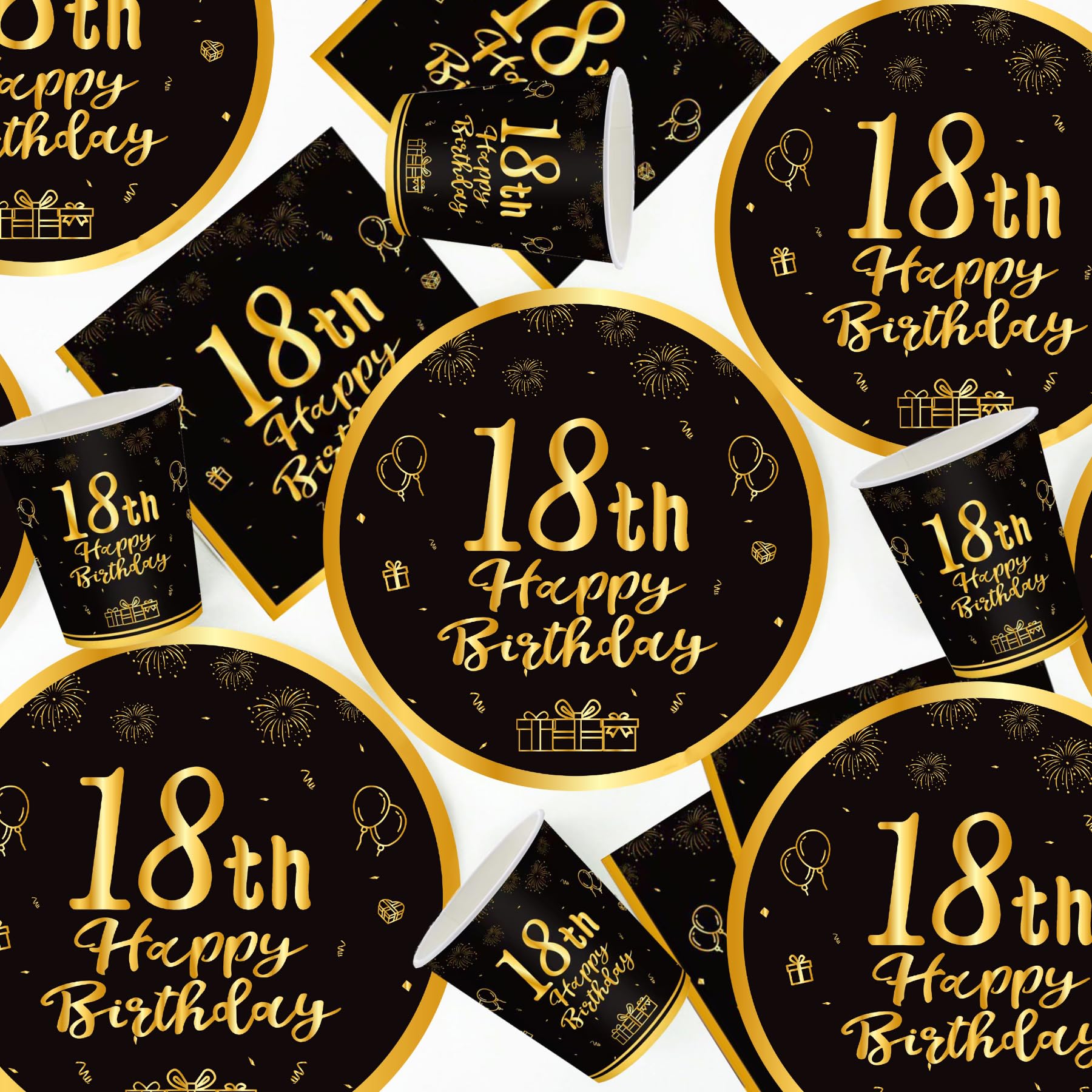 Borden Set OMZSXK 18e Verjaardag Feestservies Voor 16 Gasten - Zwart Goud  Borden, Bekers, Servetten - Happy Birthday Decor Voor Mannen En Vrouwen  Party Decoration, image size:1800x1800