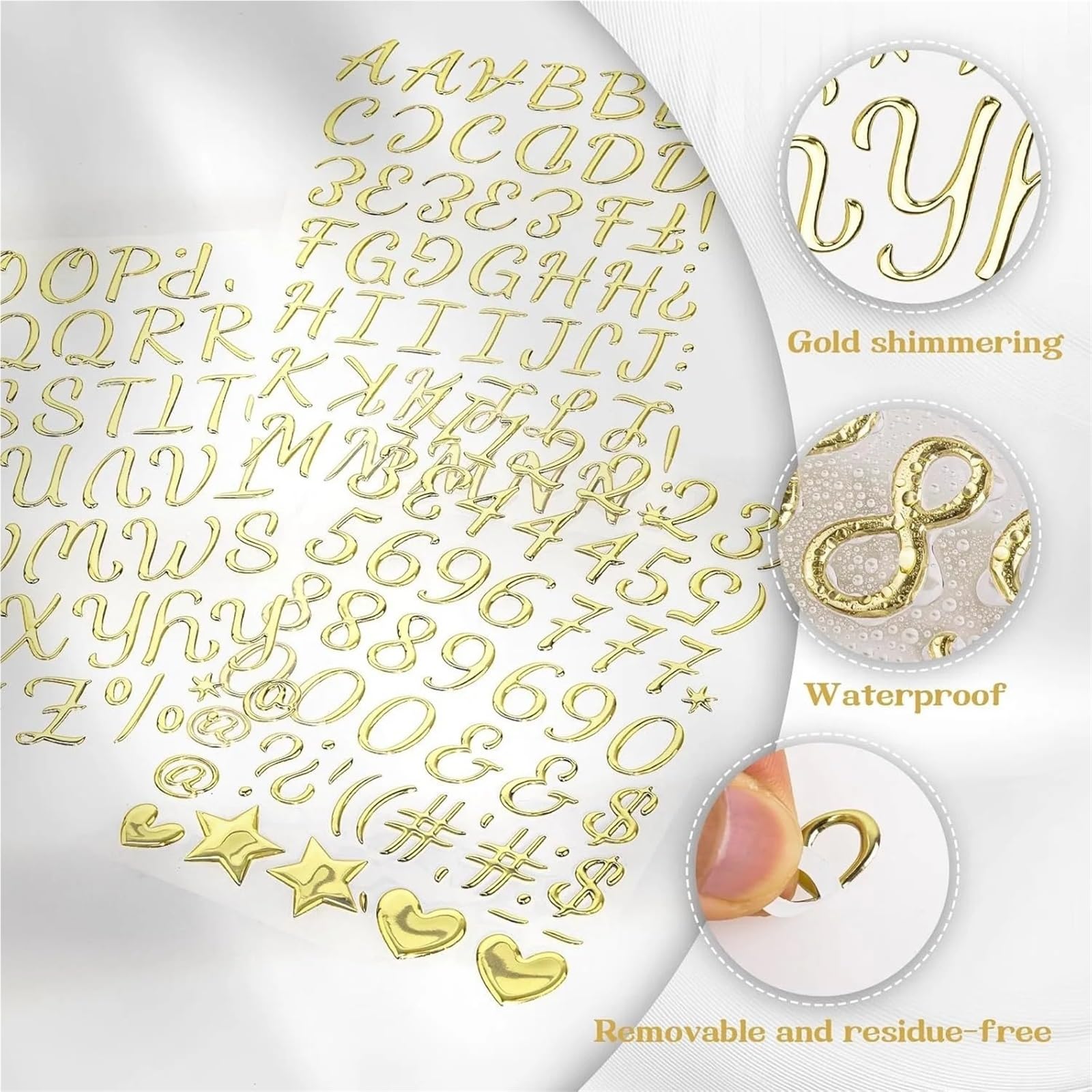 Naklejki z literami 6/18 arkuszy wspaniałe złote naklejki z literami - cyfry z żywicy od A do Z od 1 do 9 brokatowych liter do scrapbookingu (zestaw )