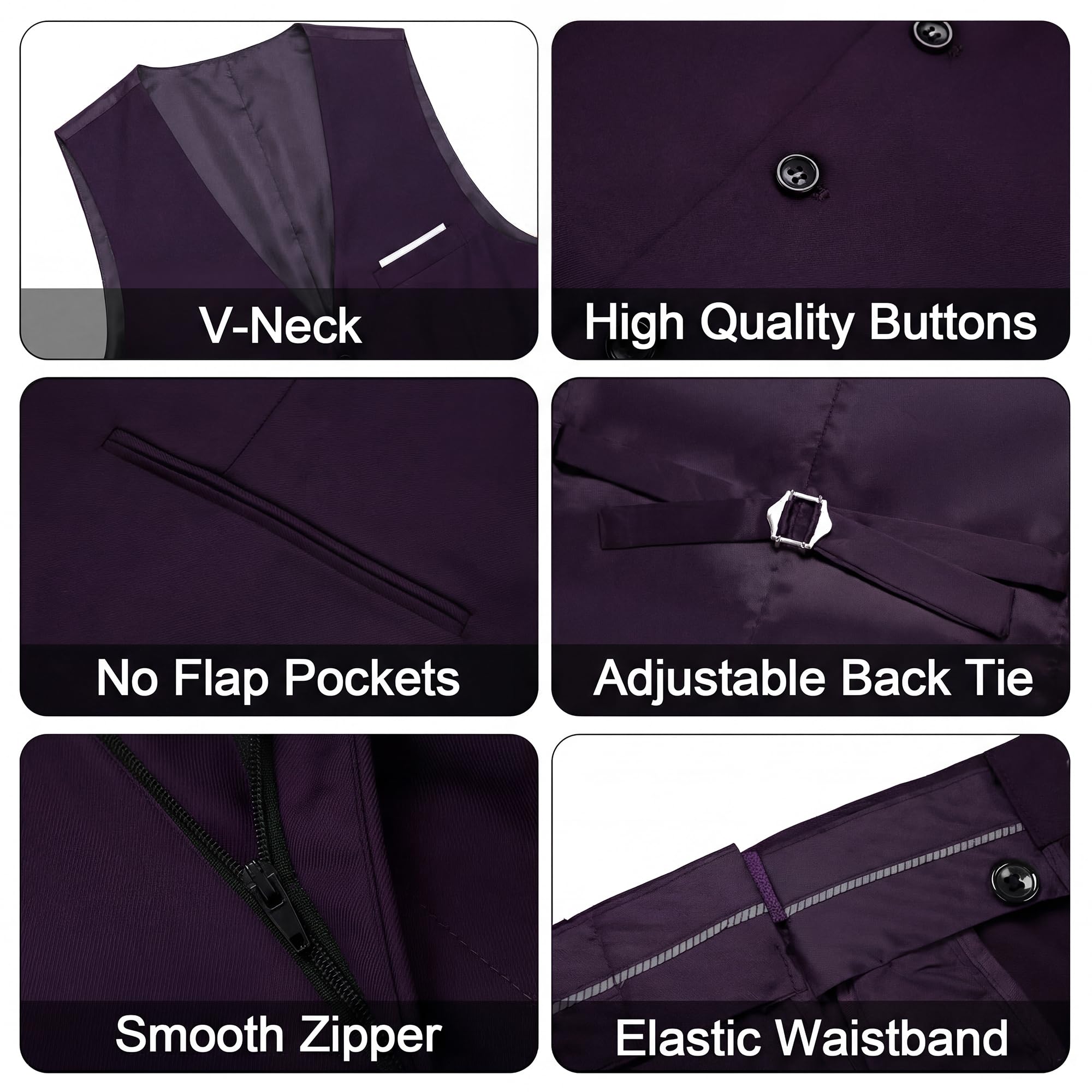 Costume Homme 3 Pièces Slim Fit Revers Cranté Un Bouton Mariage Smoking Formel Business Couleur Unie Confort Elégant Veste, Gilet et Pantalon de Costume