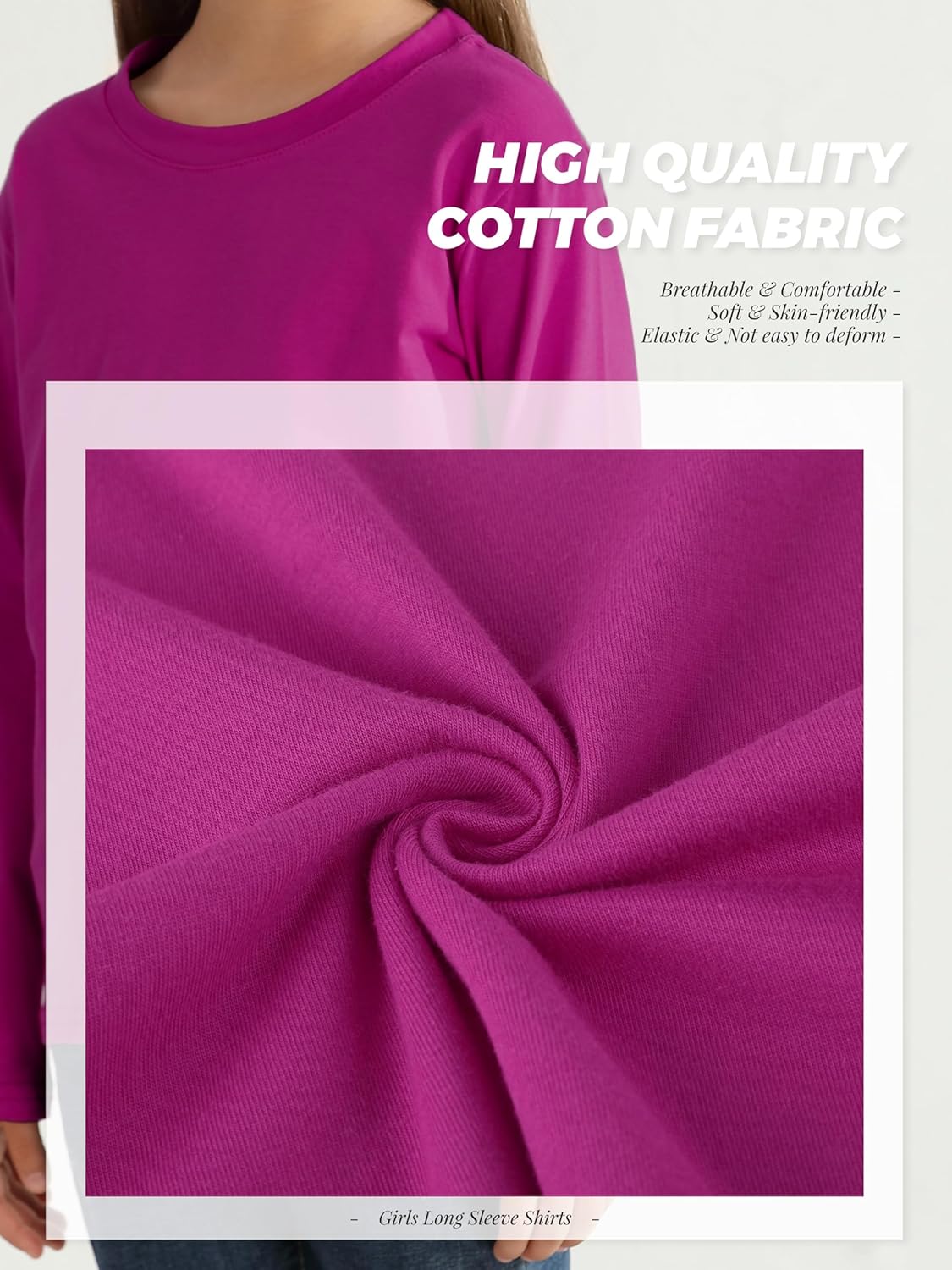 4 Pack Girls Long Sleeve Shirts Soft Cotton Long-Sleeve T-Shirts Tagless Basic Tees for Teen Girls Youth - Image 3