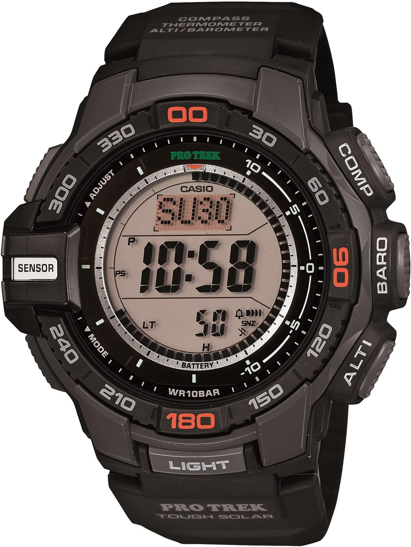 Mens Solar Powered Watch, Digital Display and Resin Strap PRG-270-1CR