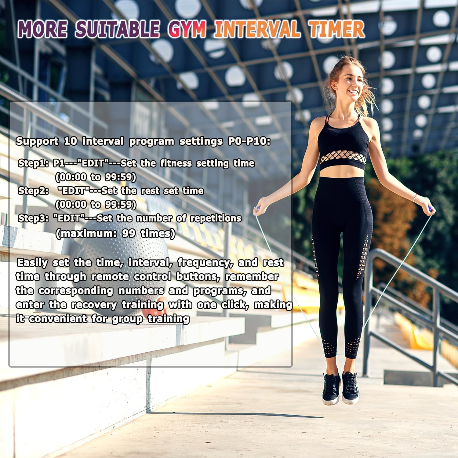 Temporizador de fitness, adecuado para ejercicio de gimnasio, escuela, ejercicio en casa, sala de levantamiento de pesas, gimnasio de boxeo, escalada en roca interior (modo de transmisión