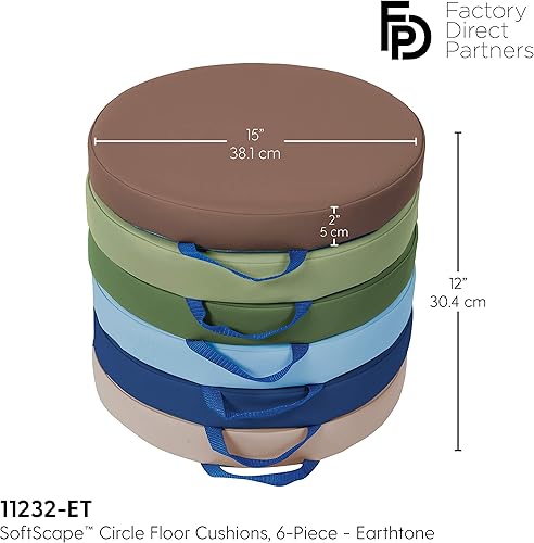 Miniatura 3 de SoftScape - Cojines de piso redondos de 15 pulgadas con asas asientos flexibles para la educación a distancia en el hogar, guardería, preescolar,