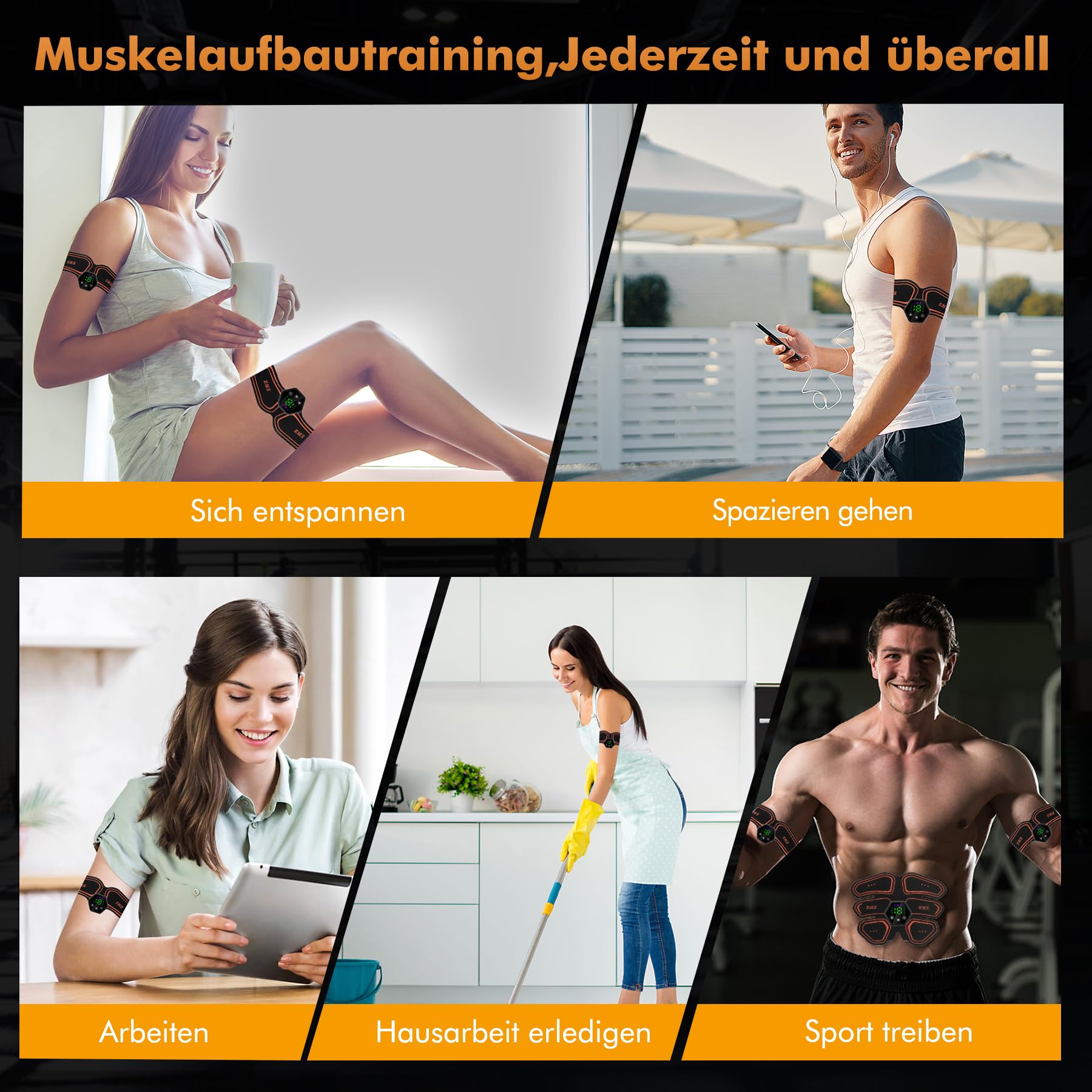 EMS Trainingsgerät, EMS Bauchmuskeltrainer Elektrisch, 6 Modi & 19 Intensitäten EMS Bauchtrainer, Ganzkörper ABS/Bauch/Arm/Bein/Po Trainer