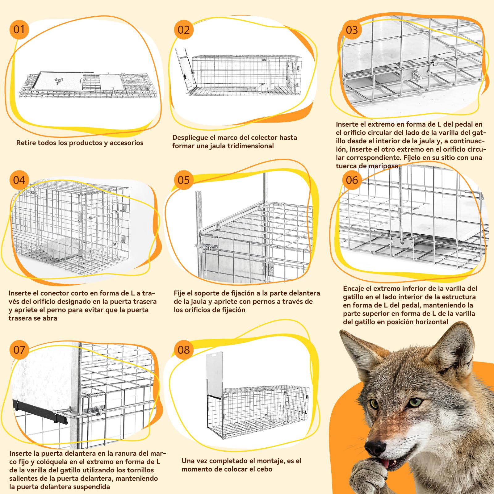 Jaula Plegable Grande para Animales 145×48×54 cm | Jaula plegable para la captura de animales, apta para perros de gran tamaño, zorros, coyotes y linces