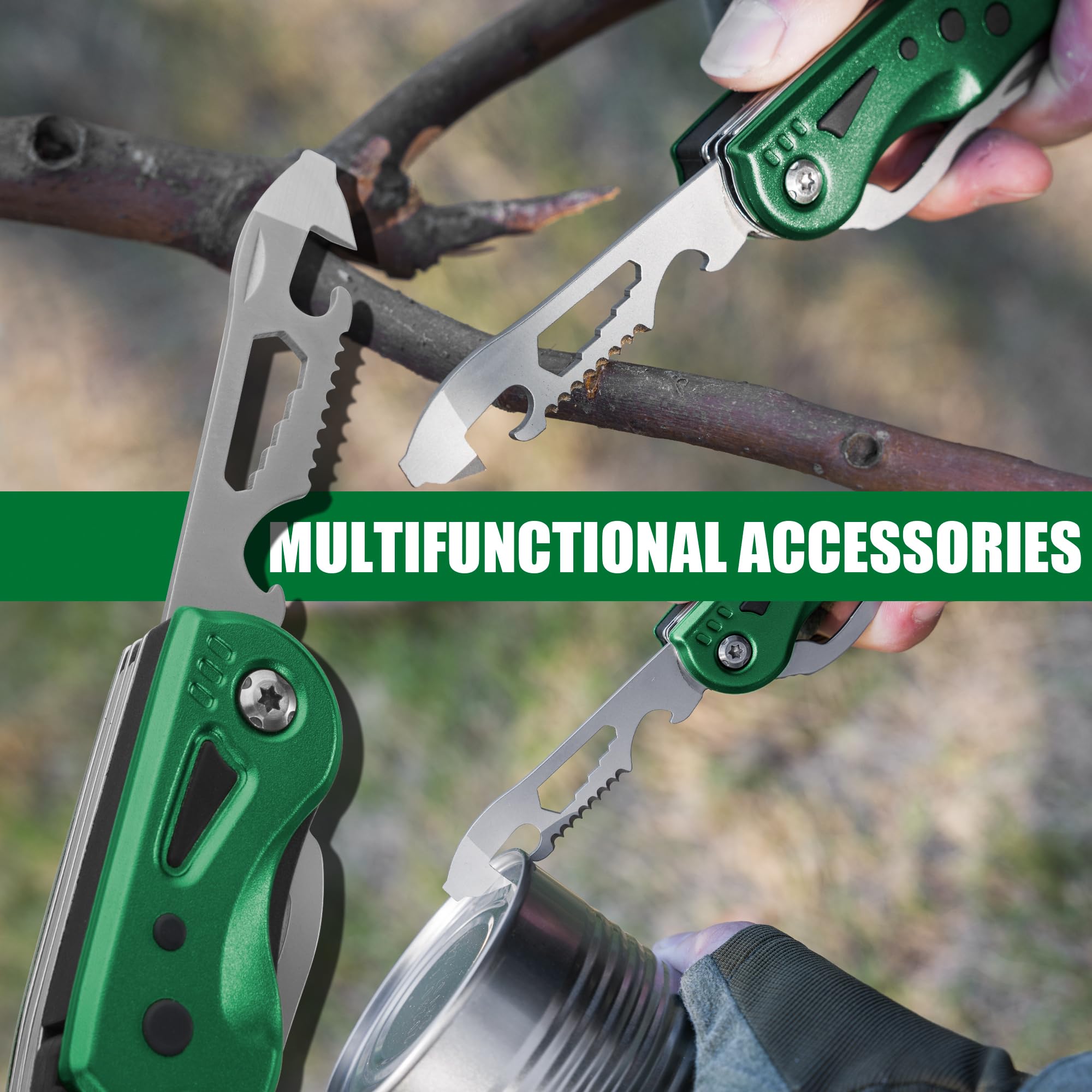 FLISSA Multitool 13 in 1 Chiave Multiutensile Regolabile con Borsa per Riparazioni Auto e Domestiche Verde