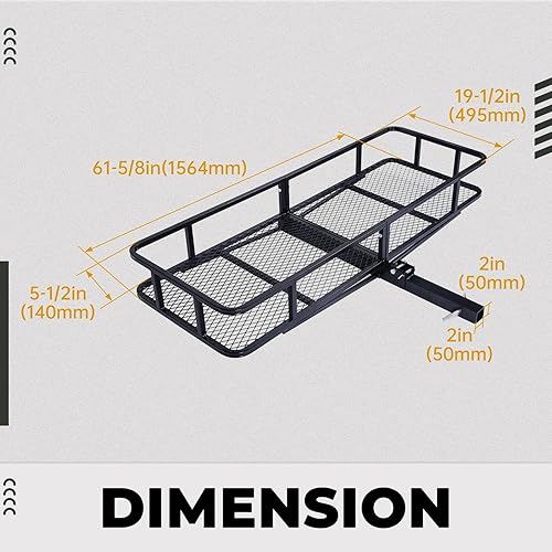 Miniatura 6 de KUAFU Soporte de carga para enganche de 60 x 21 x 6 pulgadas, compatible con receptor de enganche de 2 x 2 pulgadas, camioneta, SUV, camión,