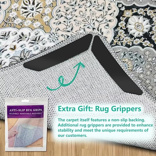 Miniatura 4 de Alfombra lavable a máquina, 5 x 7, ultra suave, diseño de enrejado marroquí, alfombra para sala de estar, grande, oriental, antideslizante, fácil de