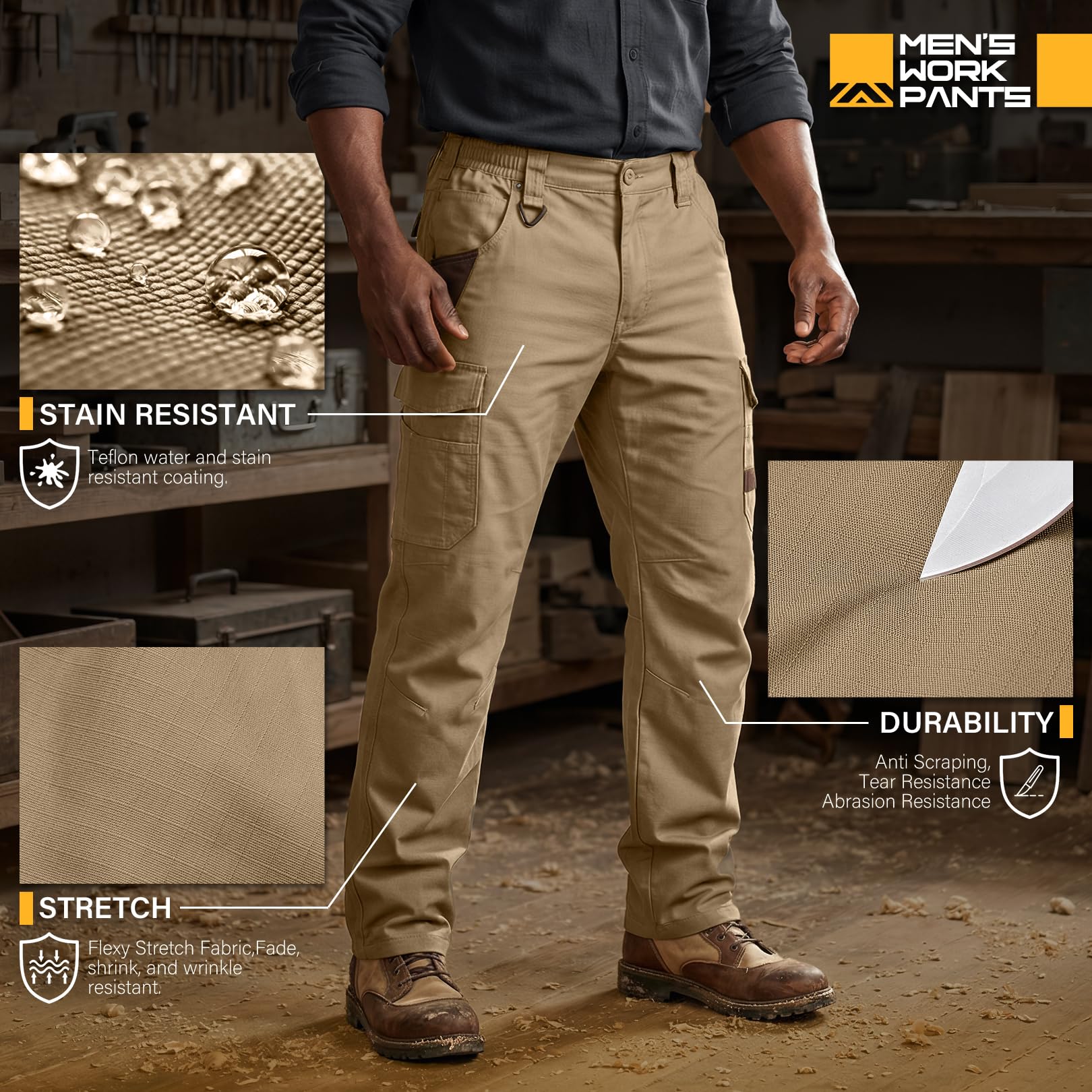 Pantaloni tattici da trekking da uomo, resistenti all'acqua, ripstop, pantaloni cargo con 11 tasche, pantaloni flessibili elasticizzati, leggeri, da lavoro, combattimento, attività all'aperto