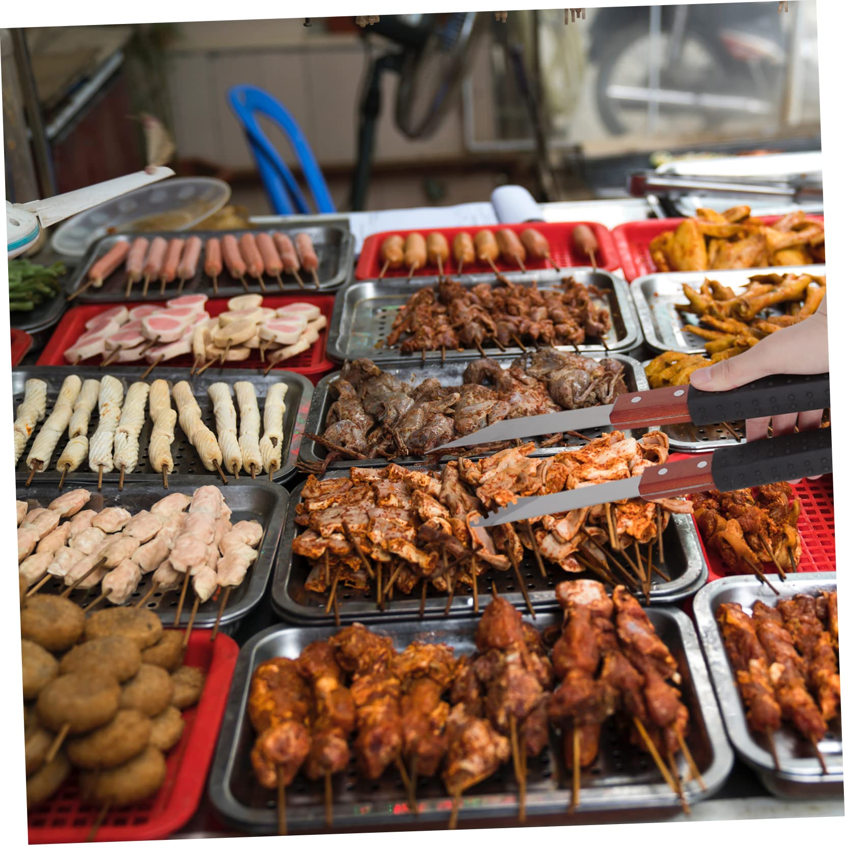 HANABASS Pinze da Griglia in Metallo Inossidabile con Manico in Legno, Utensili per Buffet e Cucina, Accessori per Barbecue Esterno