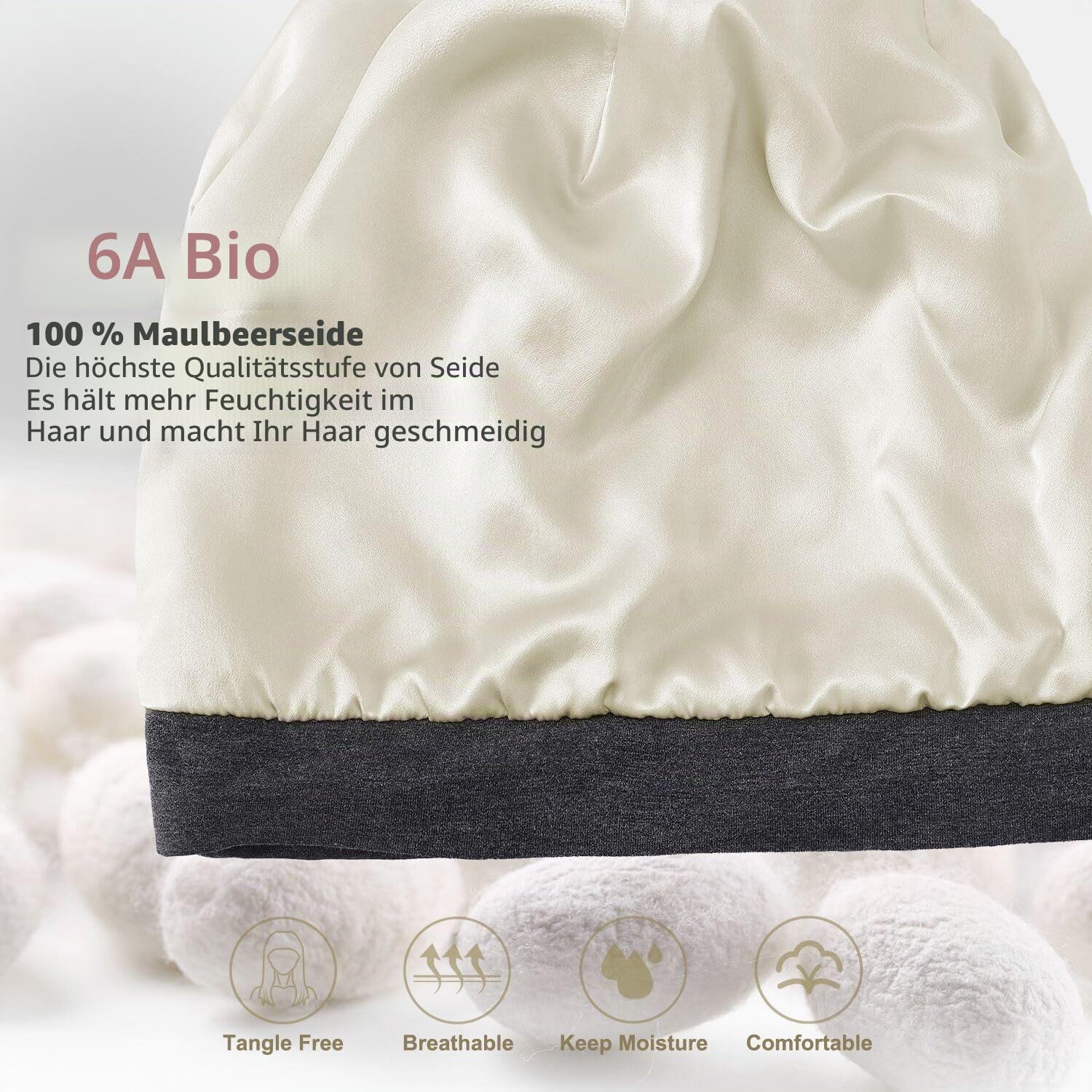 Hat Hut Seidenmütze Schlafmütze aus 100% Maulbeerseide gefüttert, Silk Bonnet, Haube für lockiges Haar, Schlafhaube zum Schlafen, Slouchy Beanie
