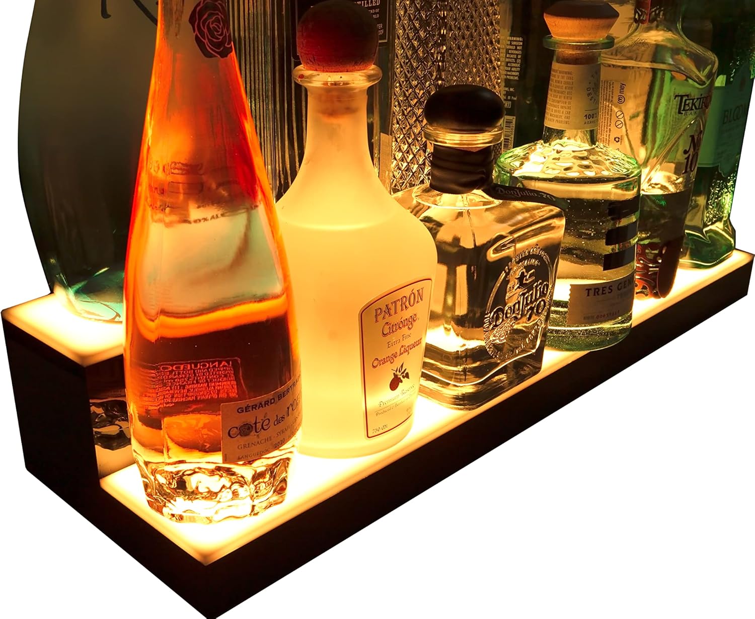 Beer Squad BarSquad LED Lighted Bar Shelf - 24in, 2 Step Illuminated Liquor Bottle Display Shelf with Multicolor Lighting Modes, Wireless Remote