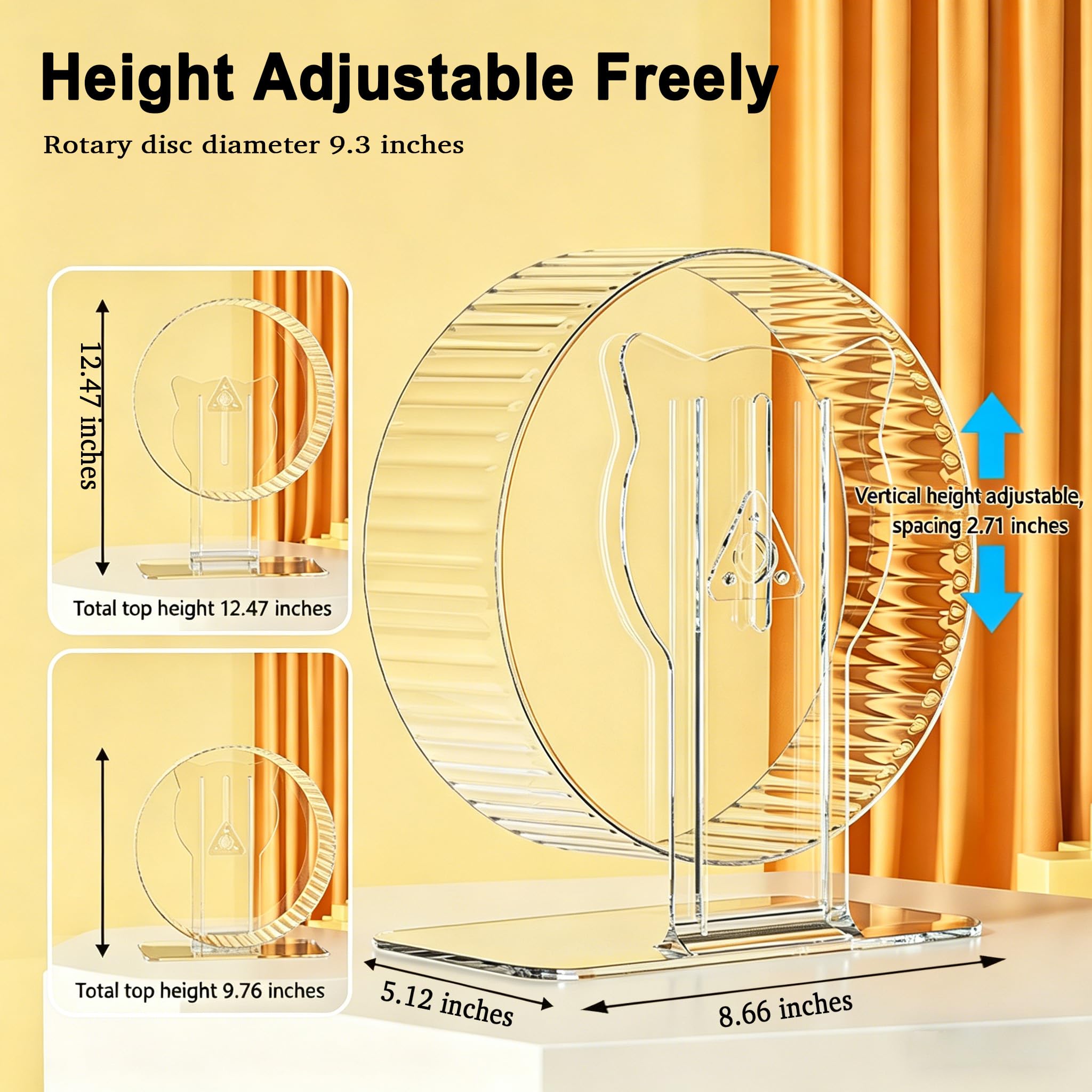 Roue silencieuse pour hamster 20,6 cm, roue de course silencieuse avec support réglable et rail antidérapant – Accessoire idéal pour cage de petits animaux pour hamsters gerbilles souris