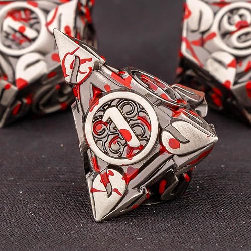 Miniatura 5 de KERWELLSI Juego de dados DND de metal de ratán de sangre con caja, 7 dados de juego de rol de Calabozos y Dragones, dados poliédricos D y D RPG D20