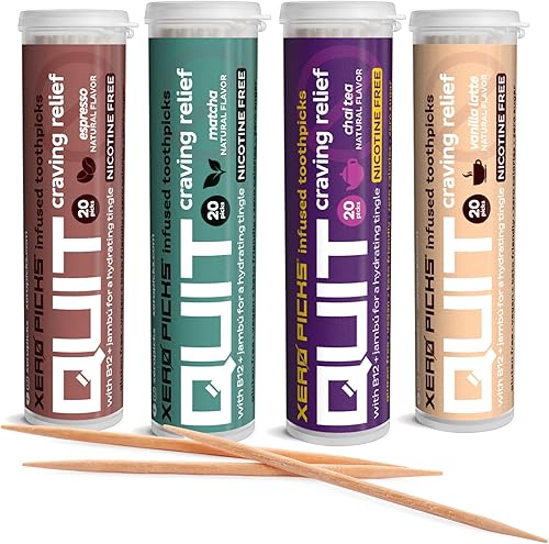 Xero Picks Palillos de dientes con sabor infundido para ayudar a dejar de fumar, sin nicotina (paquete variado de café, paquete de 4) sin OMG Kosher